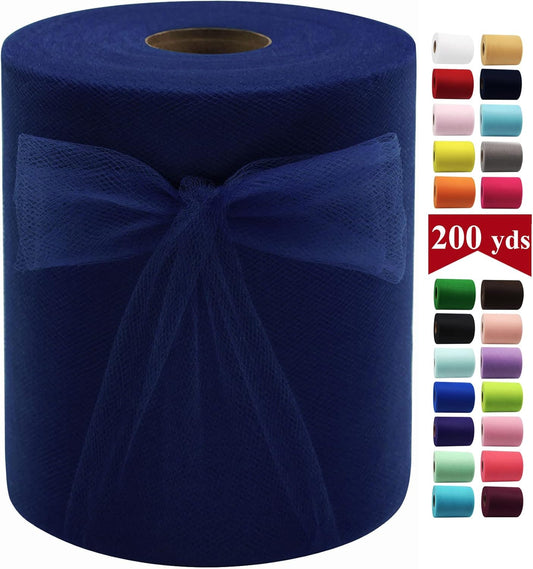 Navy Blue Tulle Fabric Rolls 6 Inch by 200 Yards (600 feet) Fabric Spool Tulle Ribbon for DIY Navy Blue Tutu Bow Baby Shower Birthday Party Wedding Decorations Craft Supplies
