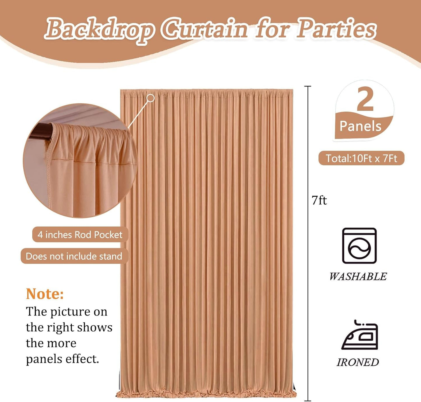 10 x 7 Feet Khaki Backdrop Curtain for Partie, Background Curtains for Photoshoot, Birthday, Wedding, Halloween, Thanksgiving, Christmas Day, New Year Party Decorations 5Ft x 7Ft, 2 Panels