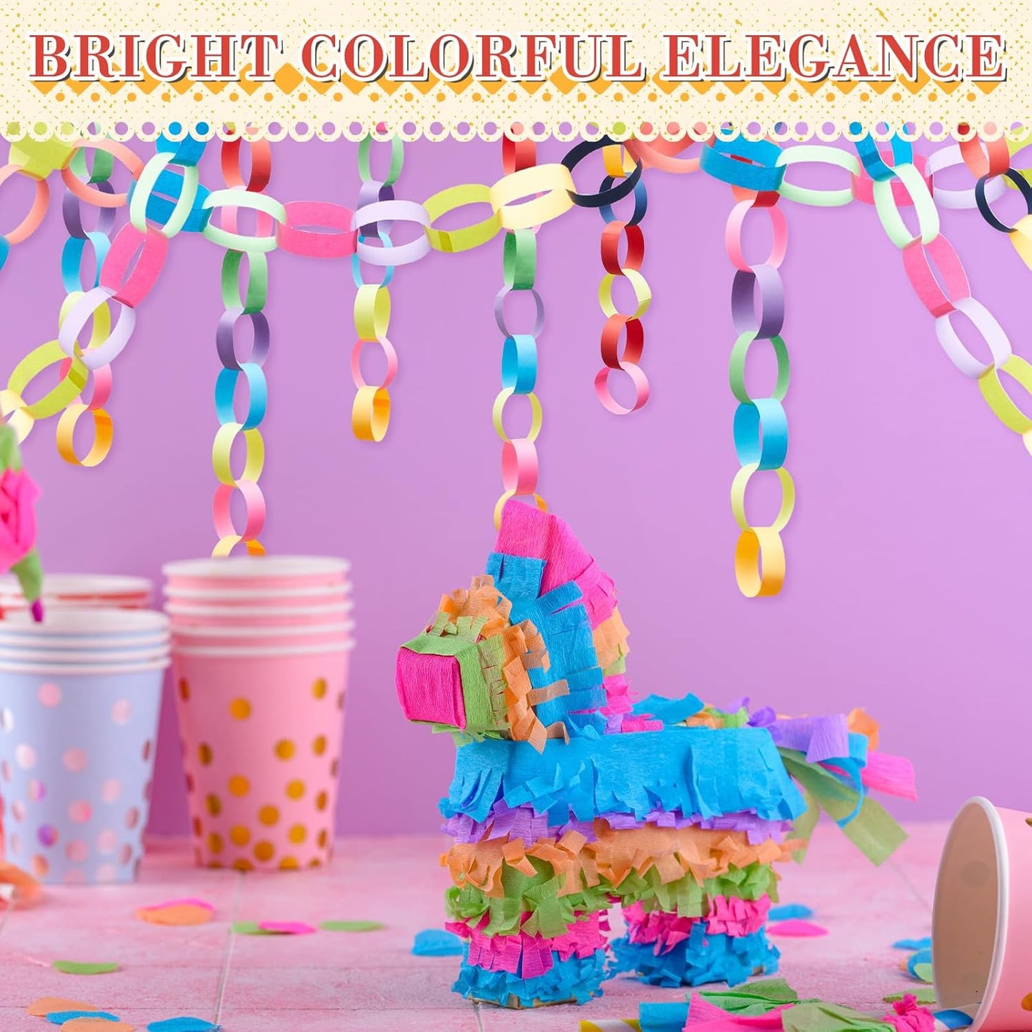 Lincia 600 Sheet Halloween Paper Chain Garland, Construction DIY Crafts Chain Strip for Fall Thanksgiving Party Decor, 1x8 Inch with Double Sided Tape (Mexican Festival)