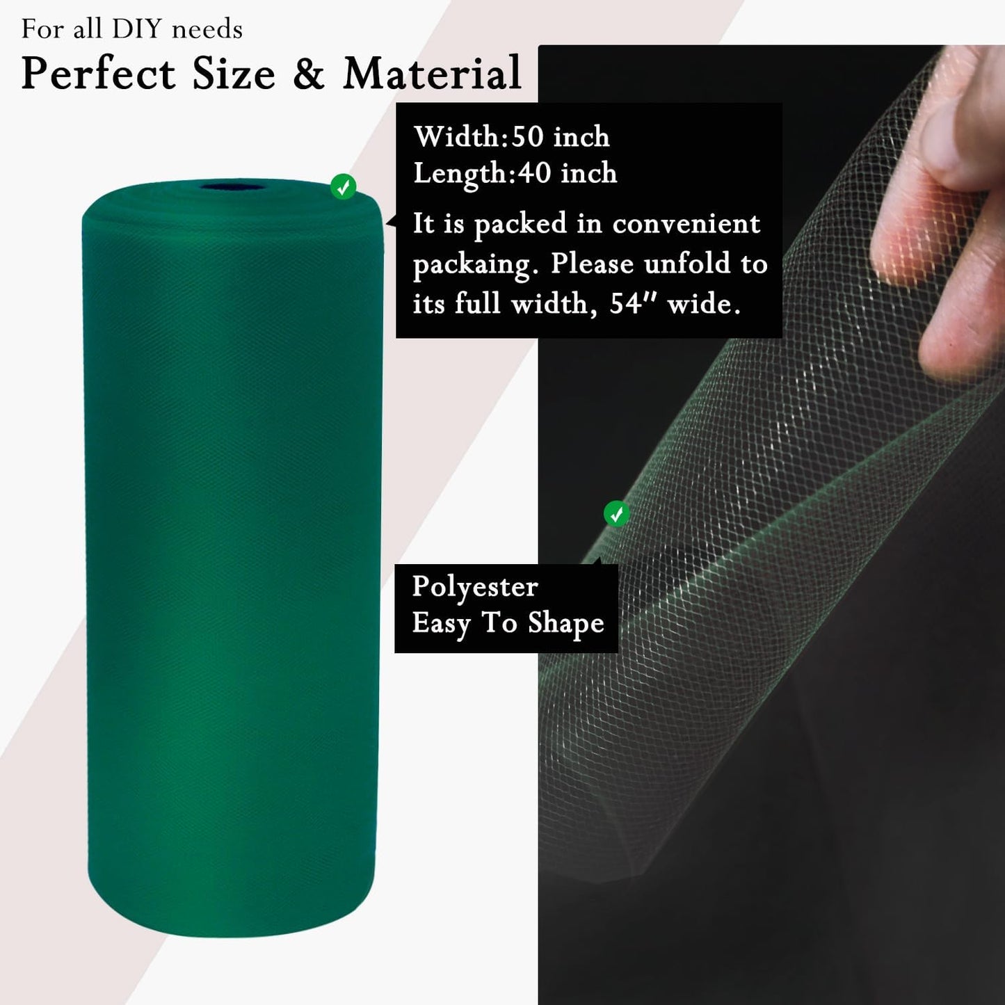 Hunter Green Tulle Fabric Rolls 54 Inch by 40 Yards Tulle Bolt Spool for Wedding Decorations DIY Tutu Baby Shower Table Skirt Ceiling Decor Birthday Party Craft Supplies