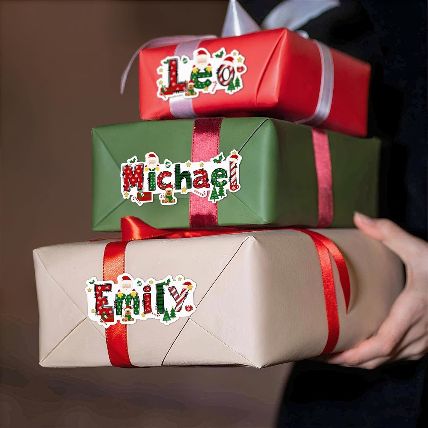 28Pcs Personalized Christmas Gift Tags - Gifts Wrap Envelope Seals Ideas Merry Christmas Labels - Fun Holiday Gift Stickers - Cute Xmas Sticker Label - Custom Name Xmas Gifts Wrapping Present Tag
