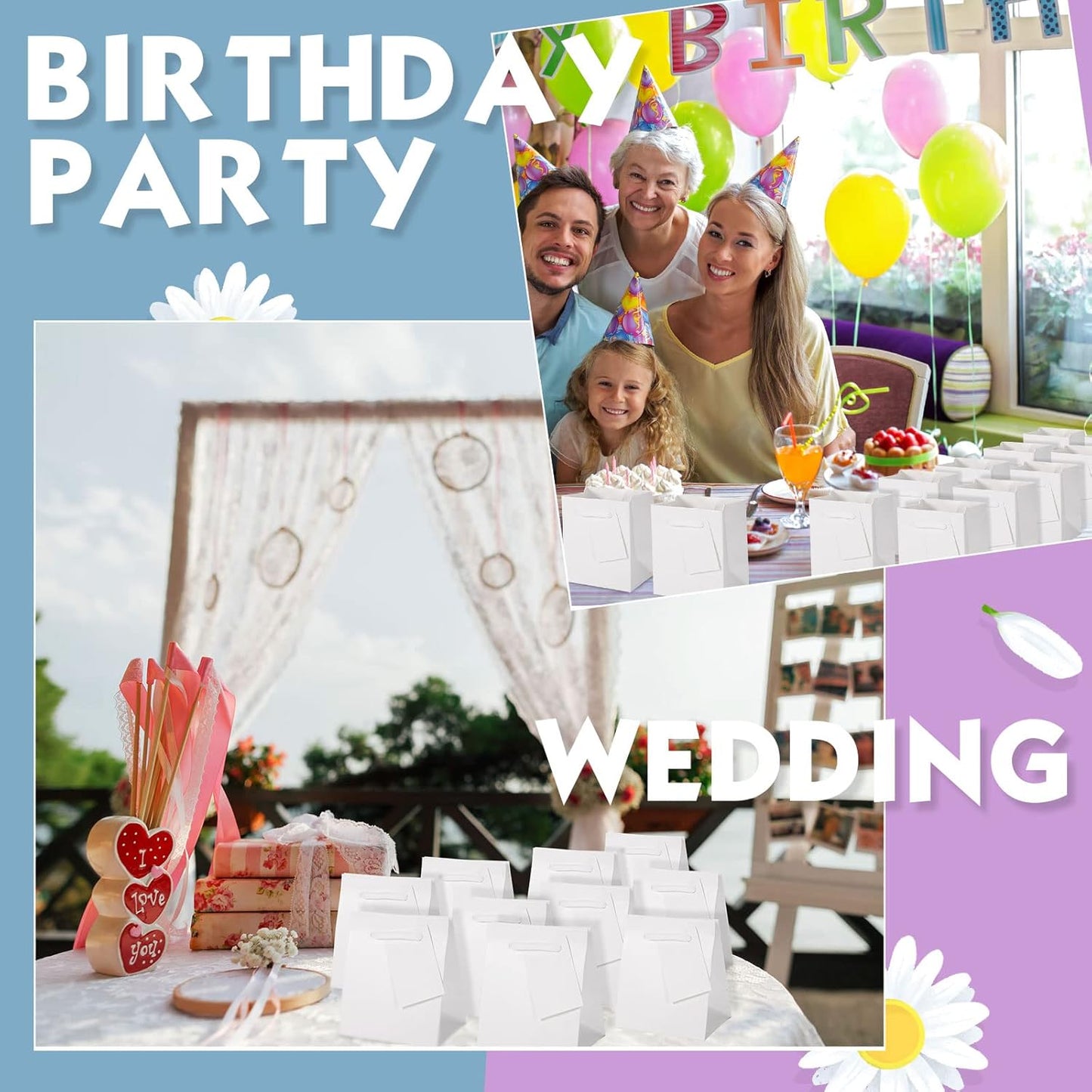 Sherr 100 Pack Mini Gift Bags Bulk, 4 x 2.75 x 4.5 Inches Paper Bags with Tags, Extra Small Paper Gift Boxes with Handles for Birthday, Party Favors, Weddings, Small Business(White)