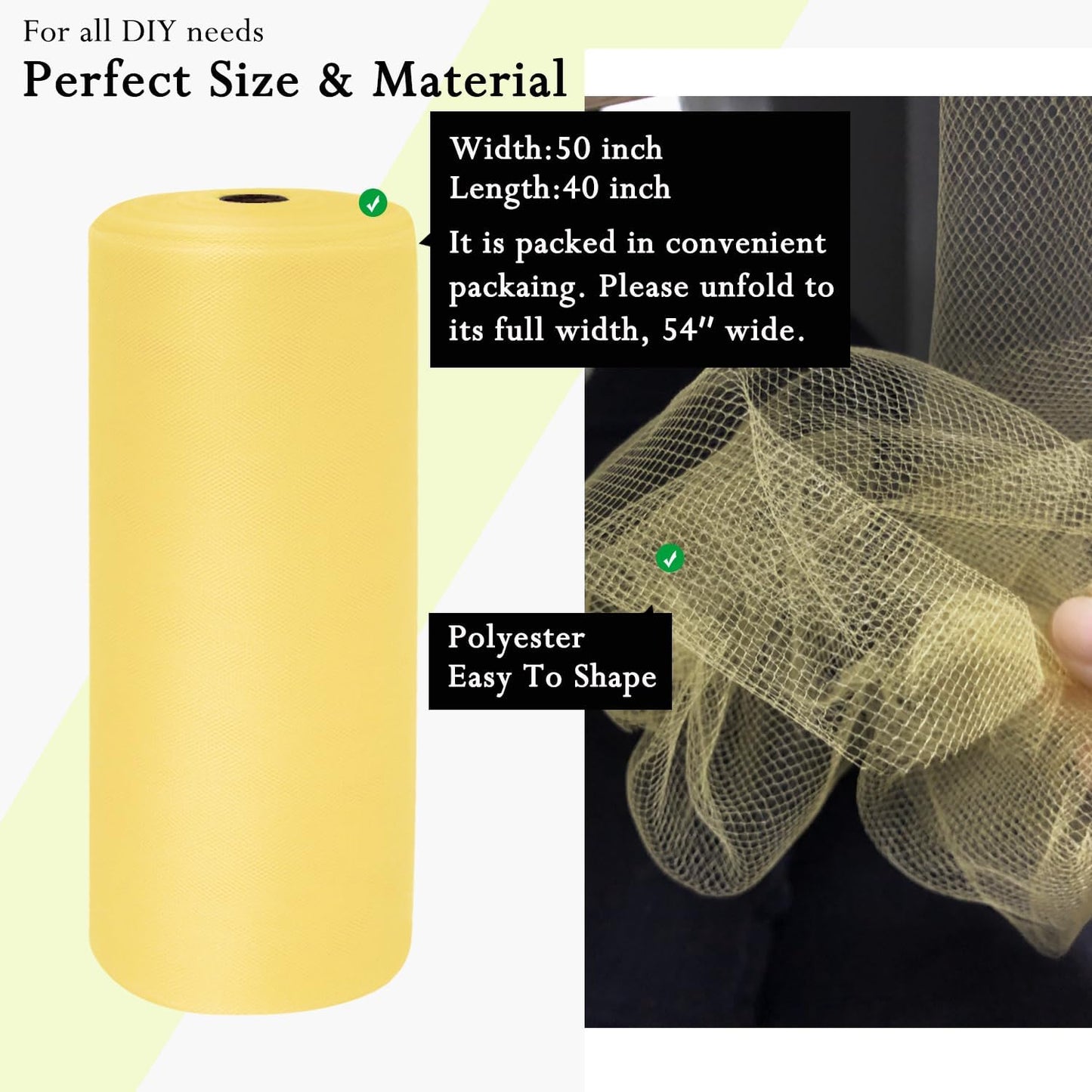 Yellow Cream Tulle Fabric Rolls 54 Inch by 40 Yards Tulle Bolt Spool for Wedding Decorations DIY Tutu Baby Shower Table Skirt Ceiling Decor Birthday Party Craft Supplies