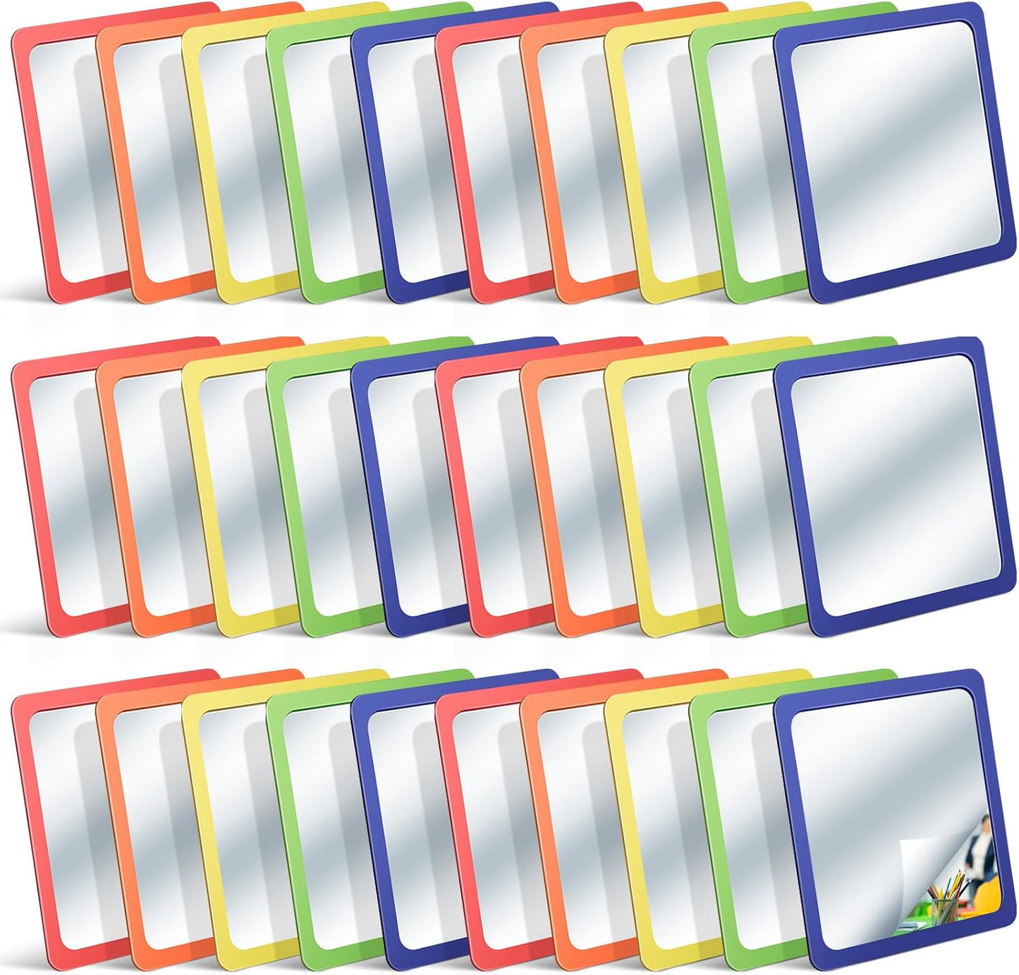 Dandat 30 Pcs Small Mirrors for Kids 6 x 6 Inch Square Shatter Proof Reflector Toddler Glass Plastic Reflector for Classroom DIY Craft Preschool Facial Expression (Fulgent Colors)