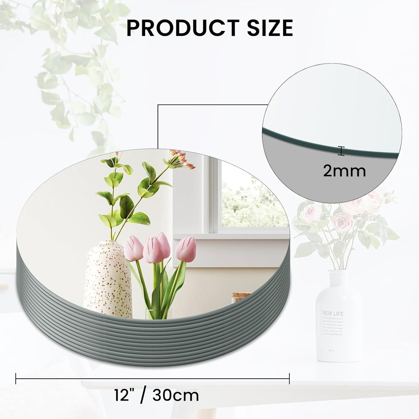 Round Mirror Centerpieces, 12" Round Glass Mirror Centerpieces for Tables for Wedding Decorations, Parties, Baby Shower Party, Glass Candle Trays