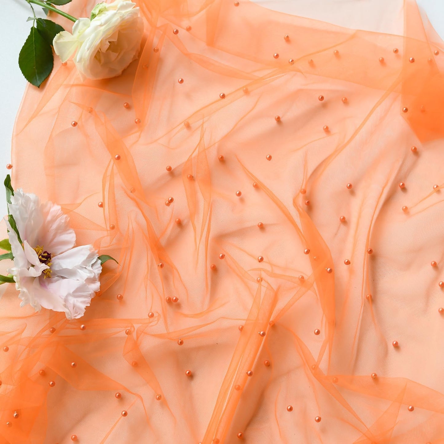 Artoid Mode Pearl Orange Gauze Table Runner 59x120 Inch , Seasonal Sheer Kitchen Dining Holiday Wedding Birthday Baby Shower Table Decor for Home Party