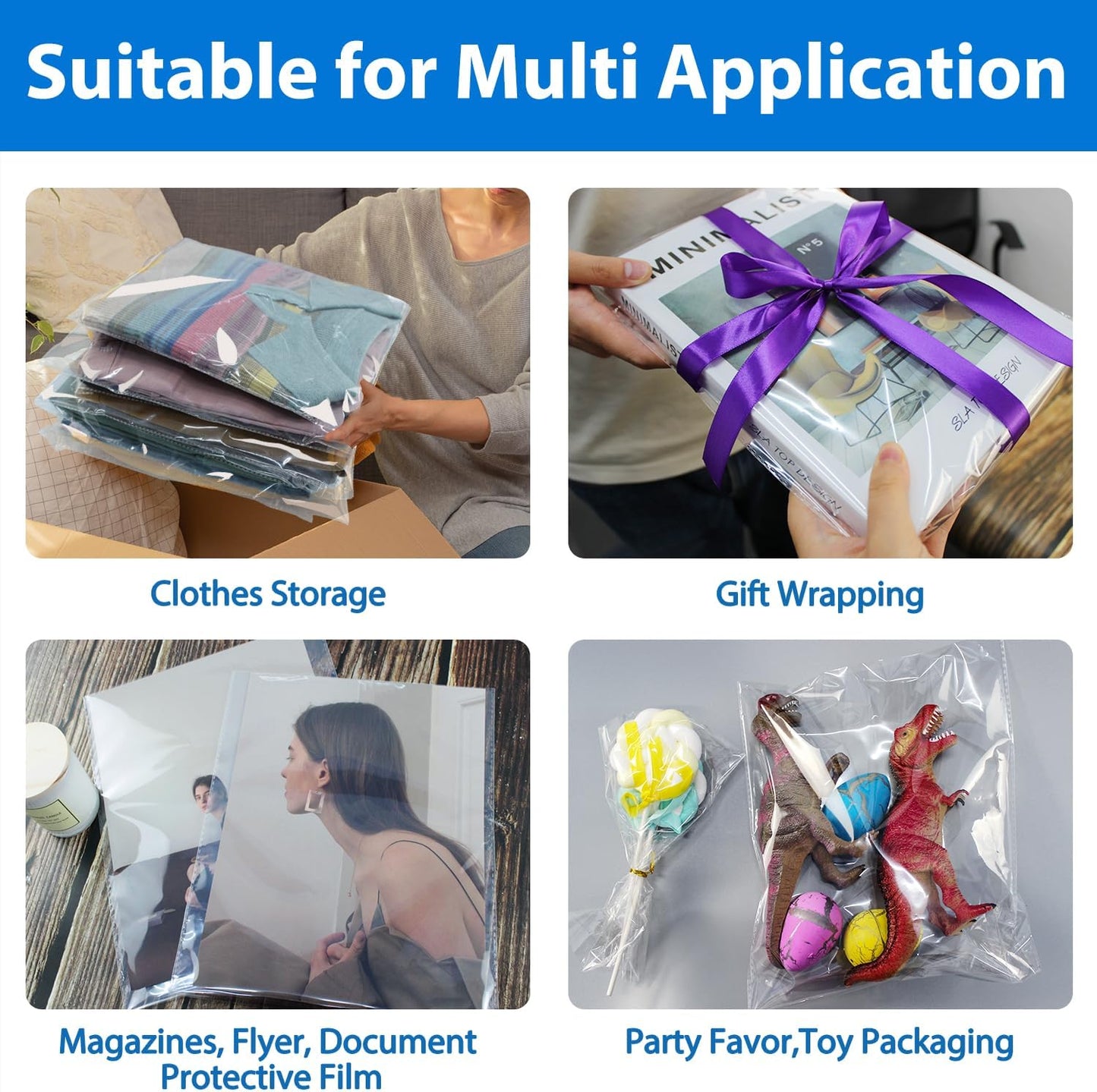 PigPotParty 10"x13" Self-Sealing Clear Cellophane T-Shirt Bags with Adhesive, 100 Pack Plastic Cello Packaging for Clothes, Gifts, Magazines, A4, Envelope, Letter & Small Business Use