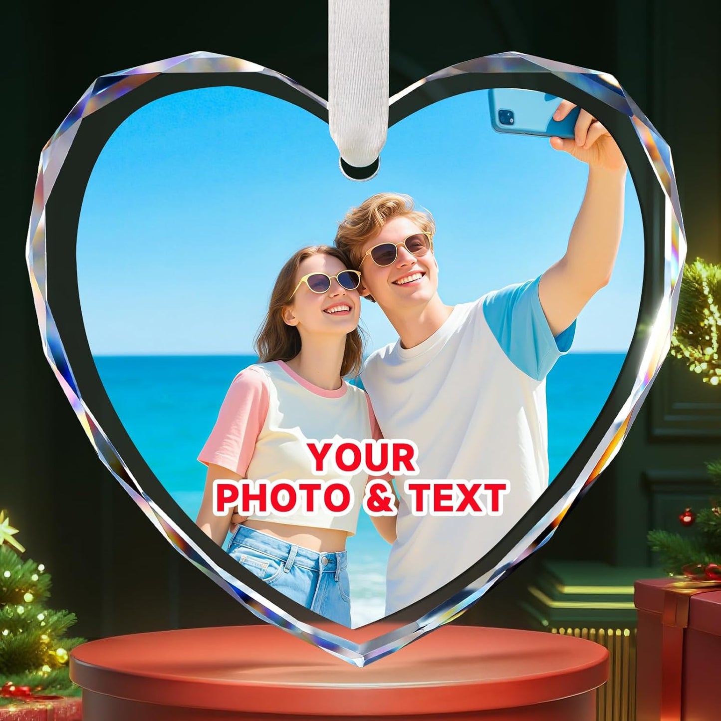 Personalized Christmas Ornaments 2025 - Custom Crystal Photo Ornaments for Christmas Tree, Wedding Engagement Gifts for Couples, Bridal Shower Gifts for Bride