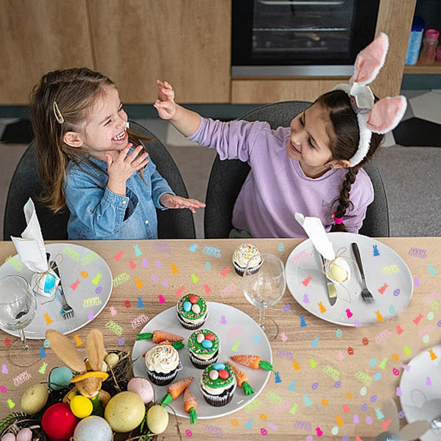 2000Pcs Easter Table Confetti, Bunny Rabbit Egg Chicken Shape Glitter Metallic Foil Table Scatters Spring Party Decorations