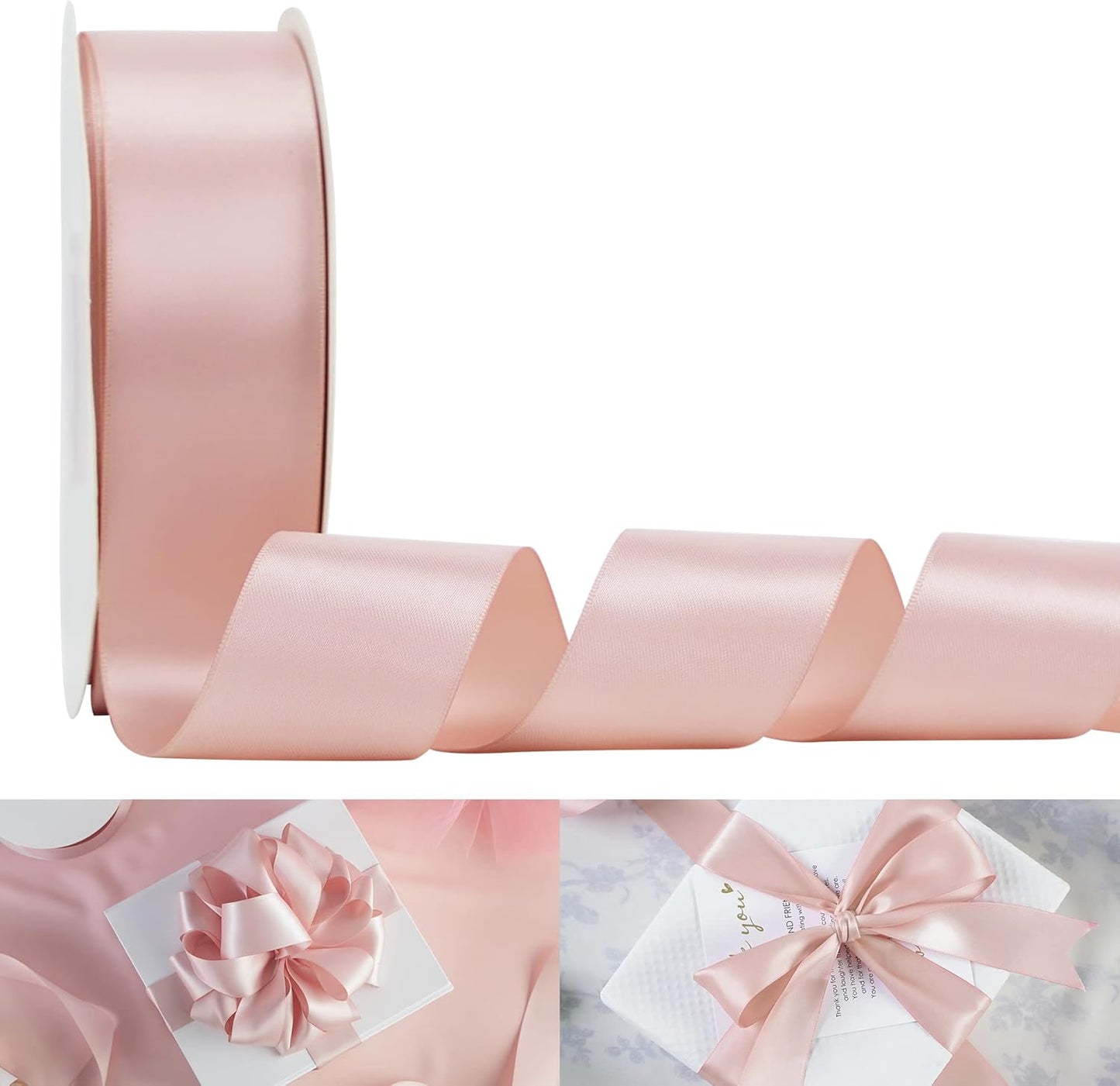 HUIHUANG 1.5 inch Wide Satin Ribbon 50 Yards Rose Gold Double Face Polyester Silk Satin Ribbon for Gift Wrapping Hair Bows Making Floral Bouquet Wedding Invitation Decor Party Favor and Craft Supplies
