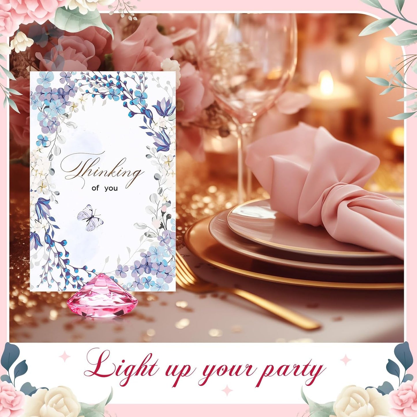 Boao 24 Pack Diamond Place Card Holders Acrylic Table Number Holder Card Stands Crystal Diamond Party Decorations Favor for Weddings Home Table(Pink)