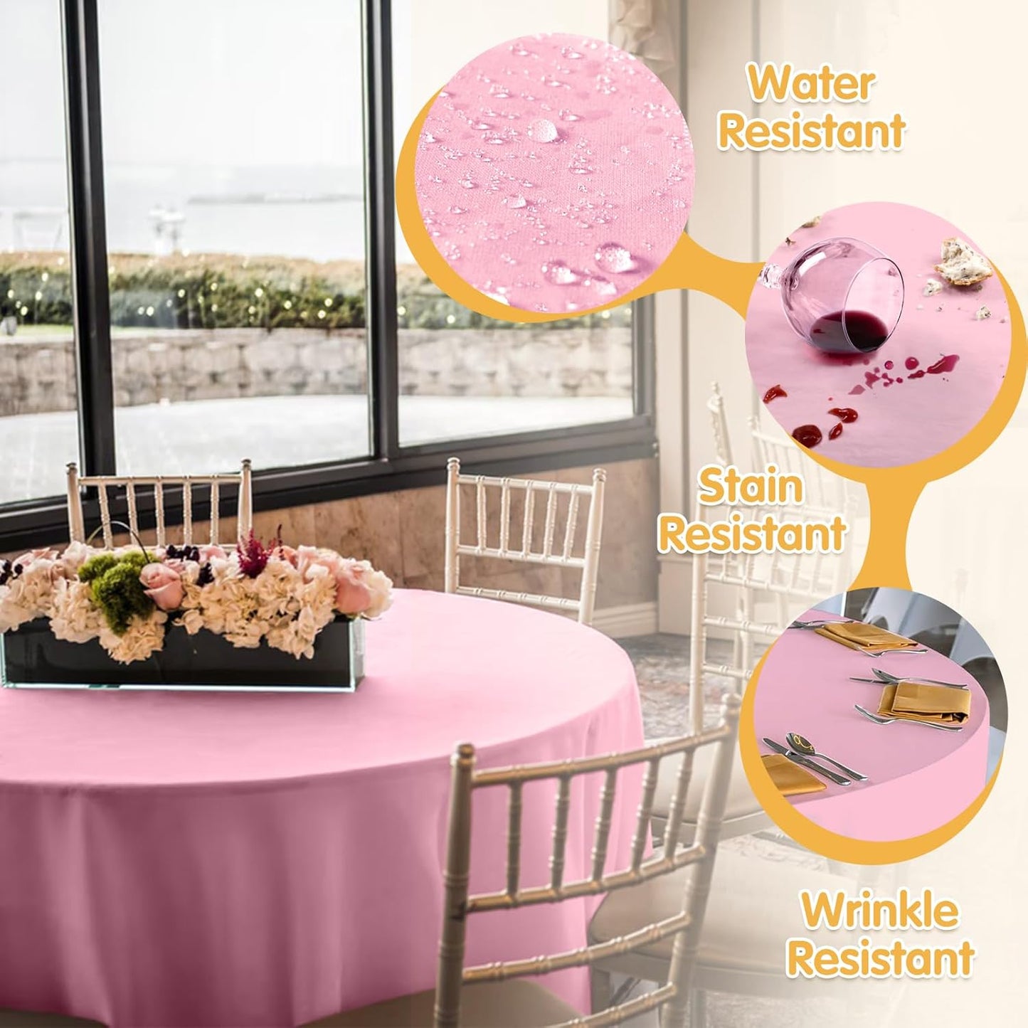 BRILLMAX 8 Pack Pink Round Tablecloths 90 Inch - Circle Bulk Linen Polyester Fabric Washable Table Cloth Cover for Wedding Reception Banquet Birthday Party Buffet Restaurant