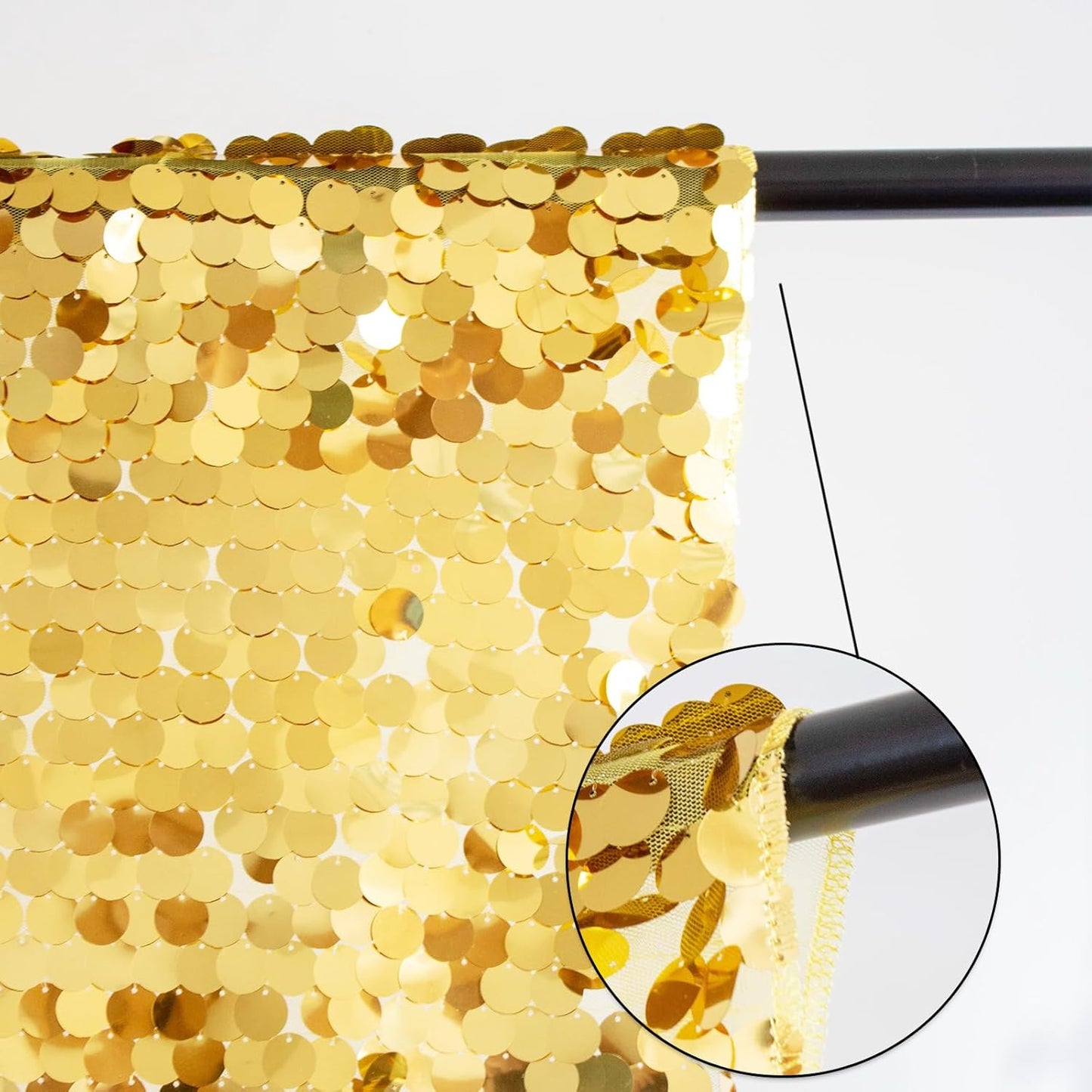 JYFLZQ Gold Payette Sequin Backdrop Curtains 8ft x 8ft 1 Panel Shimmer Wall Backdrop Big Sequin Background Thick Glitter Photo Booth Backdrops for Birthday Wedding Prom Parties
