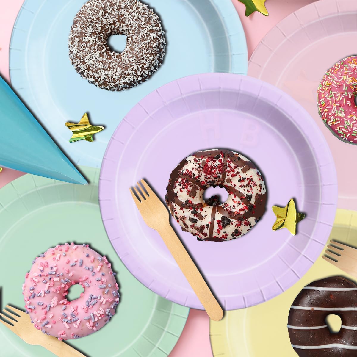 CMUSKO Pastel Party Decorations-150Pcs Rainbow Plates and Napkins Pastel Colorful Tableware Serves 50,for Girl Birthday,Baby Shower,Wedding