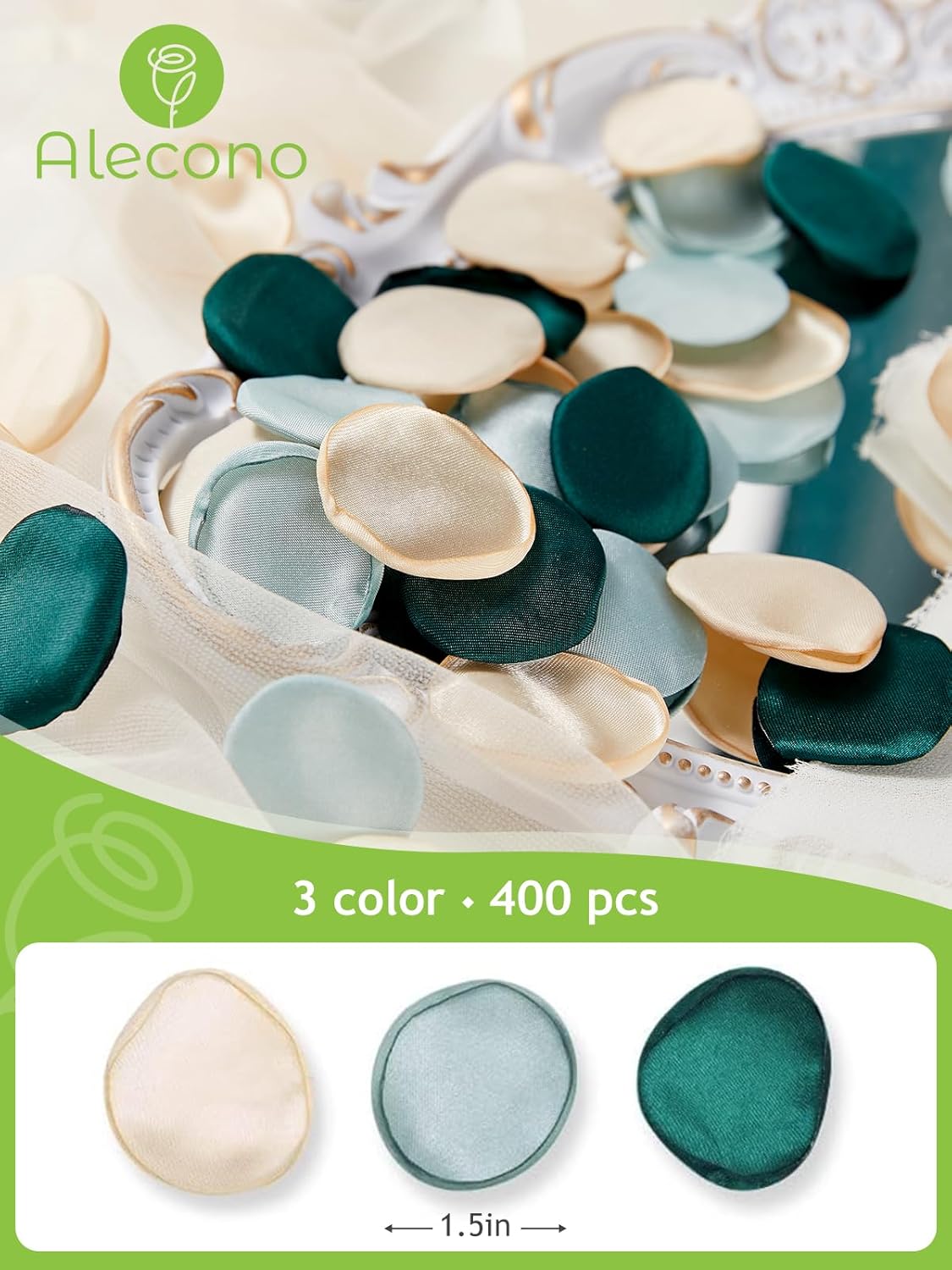 Alecono 𝟰𝟬𝟬𝙋𝙘𝙨 Silk Rose Petals, Green Fake Rose Petals for Wedding Decor, Flower Petals Decrations for Flower Girl Basket Birthday Party Decor