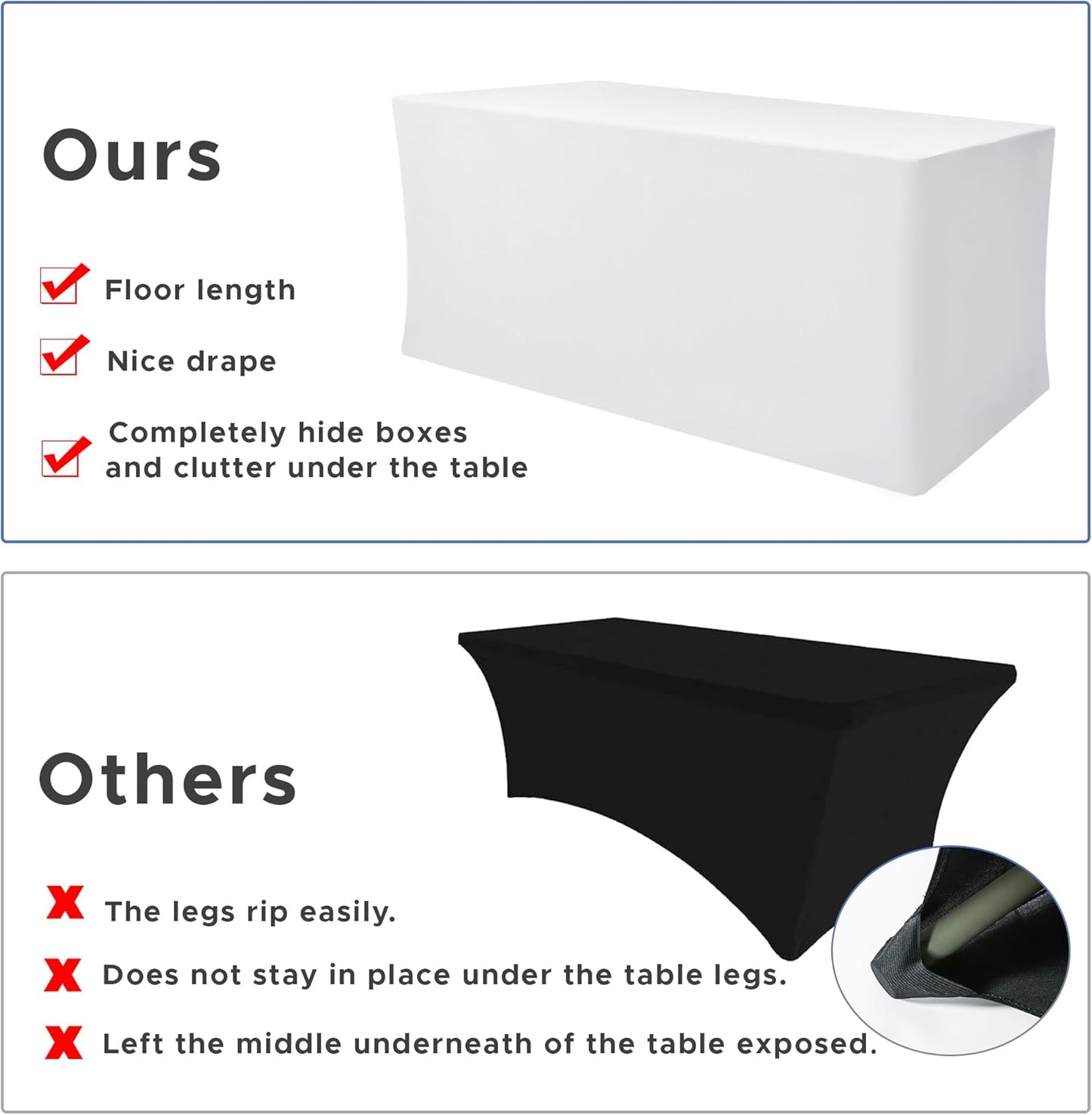 Nasitos Spandex Fitted Table Covers for 8 Foot Tables - 96 x 30 Inch - 2 Pack White Stretch Table Clothes, Fabric Rectangle Tablecloths for Parties, Trade Show, Craft Show, Birthday