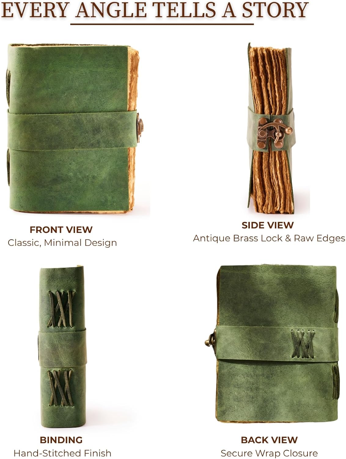 NomadCraftsCo. Vintage Leather Journal - Lock Closure, Book of Shadows Journal, Grimoire Journal, Witch Journal, Vintage Journal 240 pages Antique Deckle Edge Paper