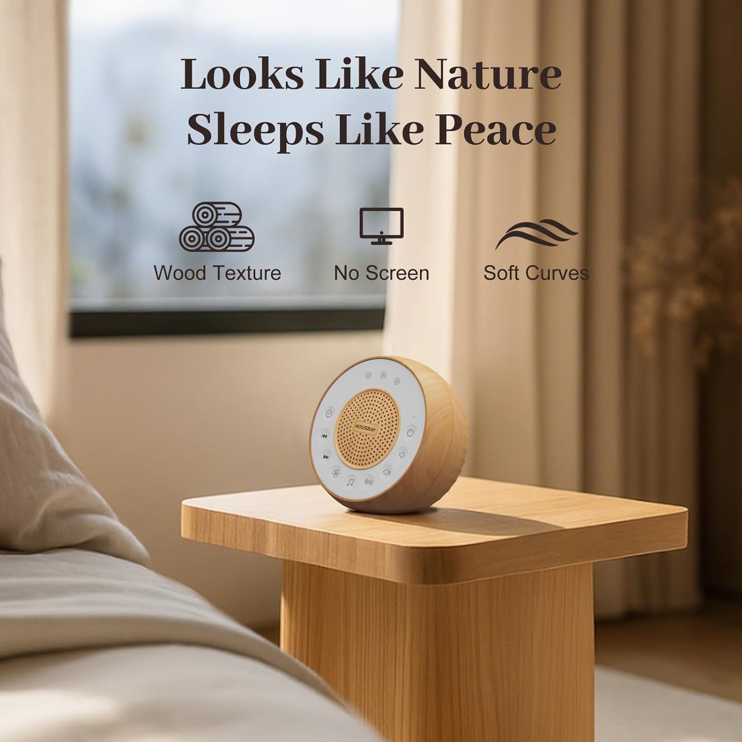 Housbay White Noise Sound Machine for Sleeping, 31 Soothing Sounds, Small Sleep Machine for Adults, Wood Grain Design for Bedroom & Noise Canceling