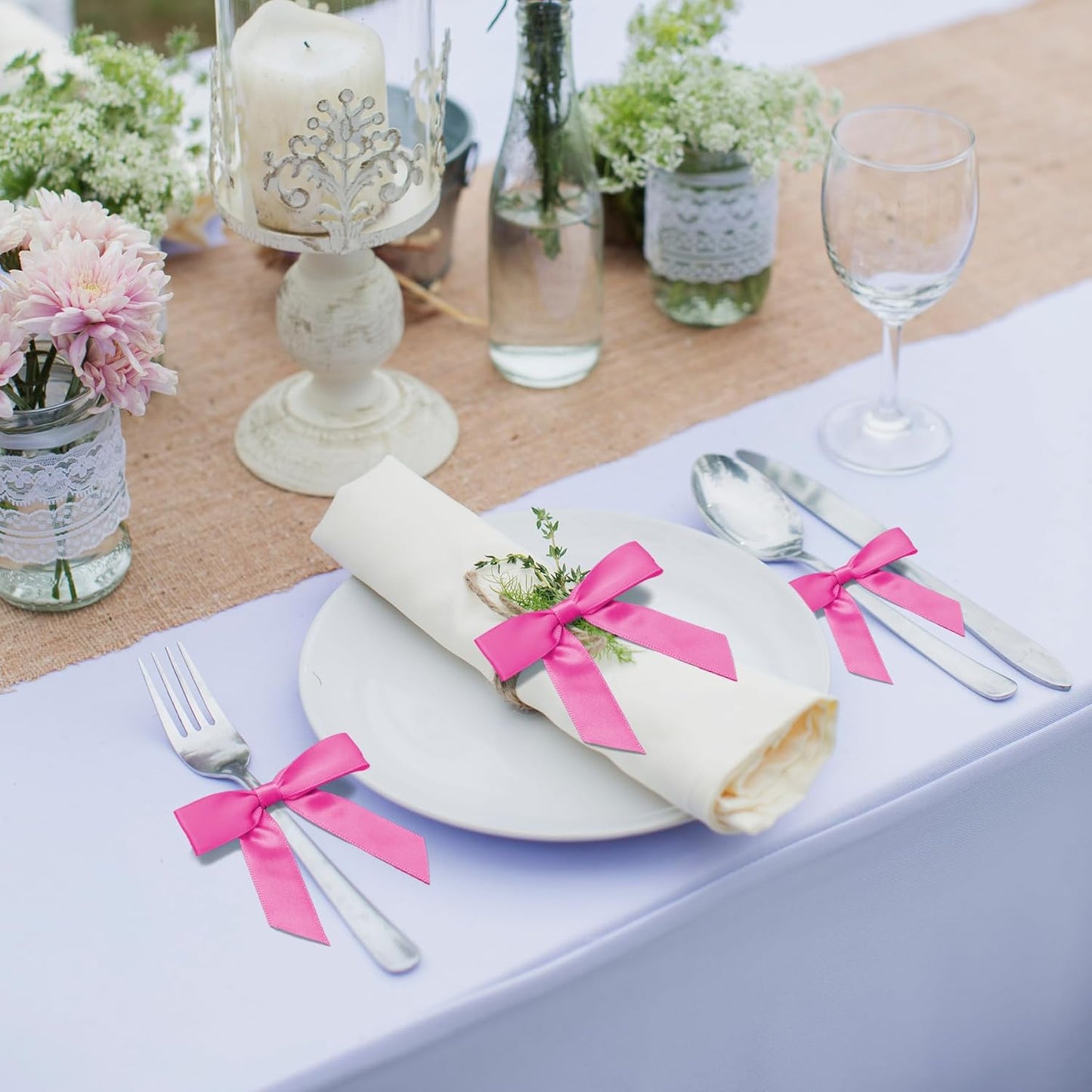 50Pcs Rose Red Twist Tie Bows for Gift Wrapping 2.5" Satin Ribbon Bow for Treat Bags Cake Balloons Birthday Party Favors Wedding Decorations