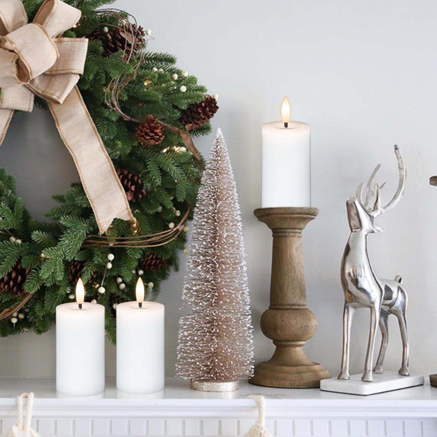 Votive Candles Battery Operated, 6 PCS Real Wax White LED Votive Flemeless Candles with Remote Timer and Flickering 3D Flame, Pillar Candle for Home Wedding Party Decor(1.9” x 4.5”)