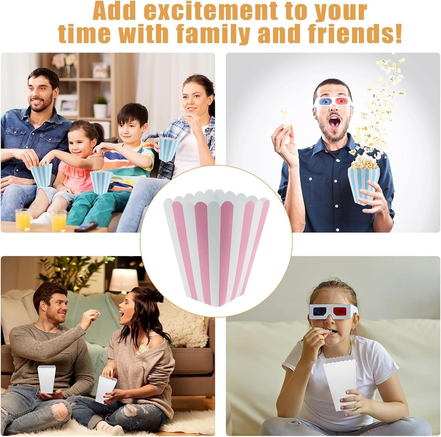 50 Pcs Pink Popcorn Boxes Mini Paper Popcorn Box Cardboard Container for Party Disposable Snack Candy for Movie Nights Birthday Wedding (Pink,White)