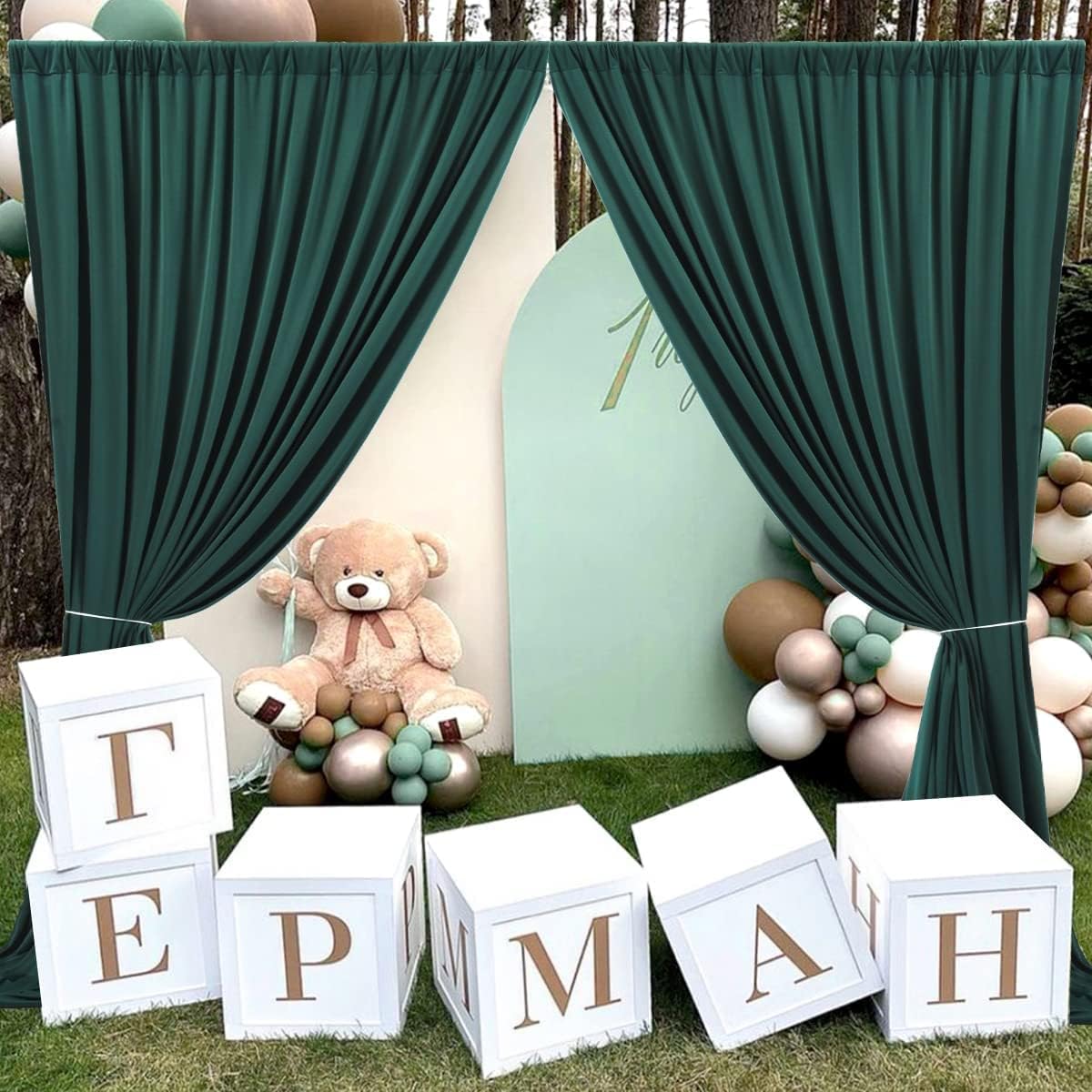 AK TRADING CO. 10 feet x 10 feet Black Polyester Backdrop Drapes Curtains Panels with Rod Pockets - Wedding Ceremony Party Home Window Decorations Hunter Green