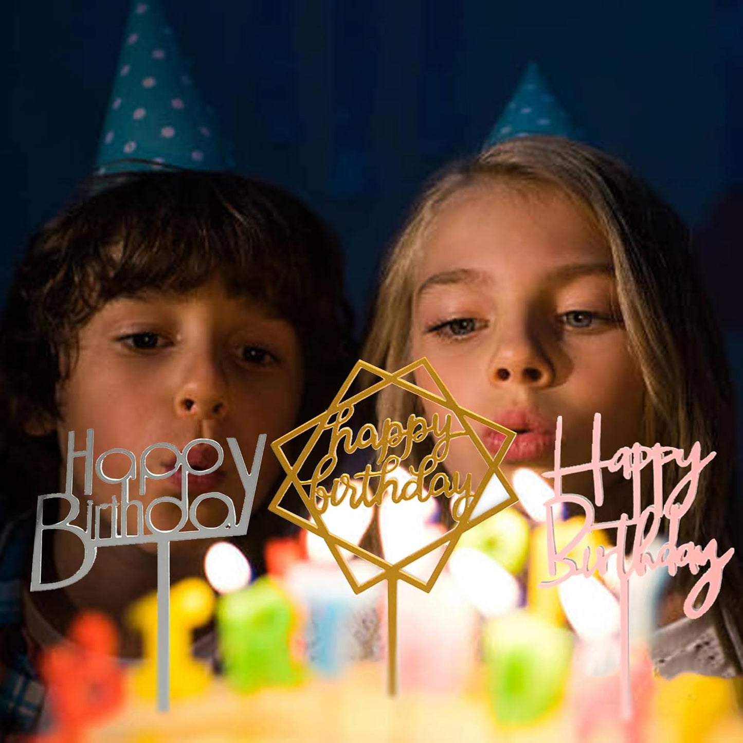 12 Pack Multi Styles Birthday Cake Topper Set, Acrylic Cake Bunting Decor Birthday Cake Picks Party Decorations Supplies(Pink)