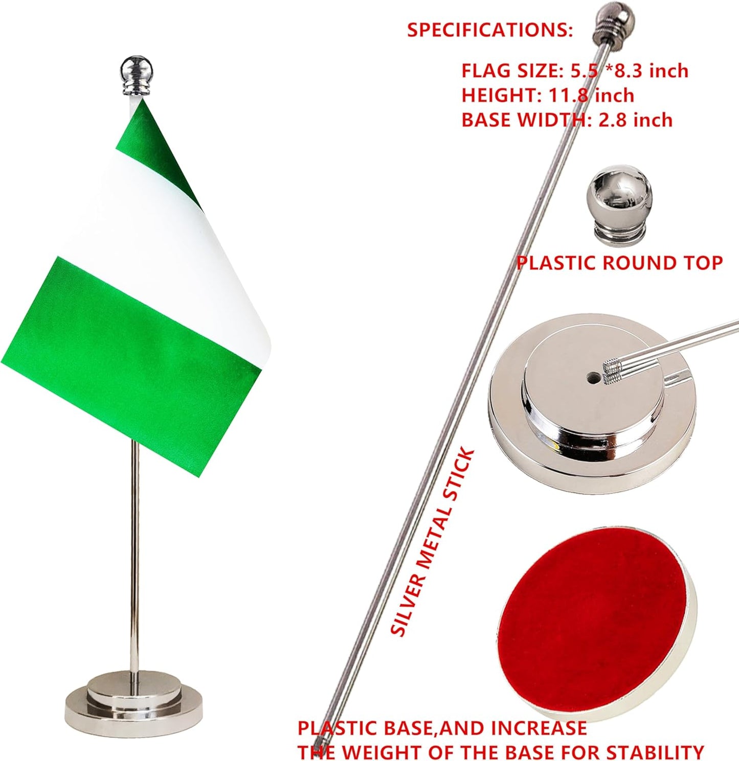 Nigeria Nigerian Deluxe Desk Flag Set Small Mini Miniature Nigeria Nigerian Table Desktop Flags,Festival Events Celebration,Office Decoration-2 Pack