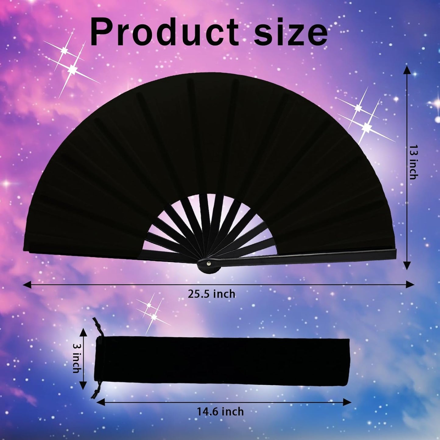 13inch Large Rave Fan Popping Clacking Fans for Line Dancing,Hand Fans for Women Foldable,Boots on The Ground Fan,Portable for Outdoor,Wedding,Party,Decoration (1pcs Black)