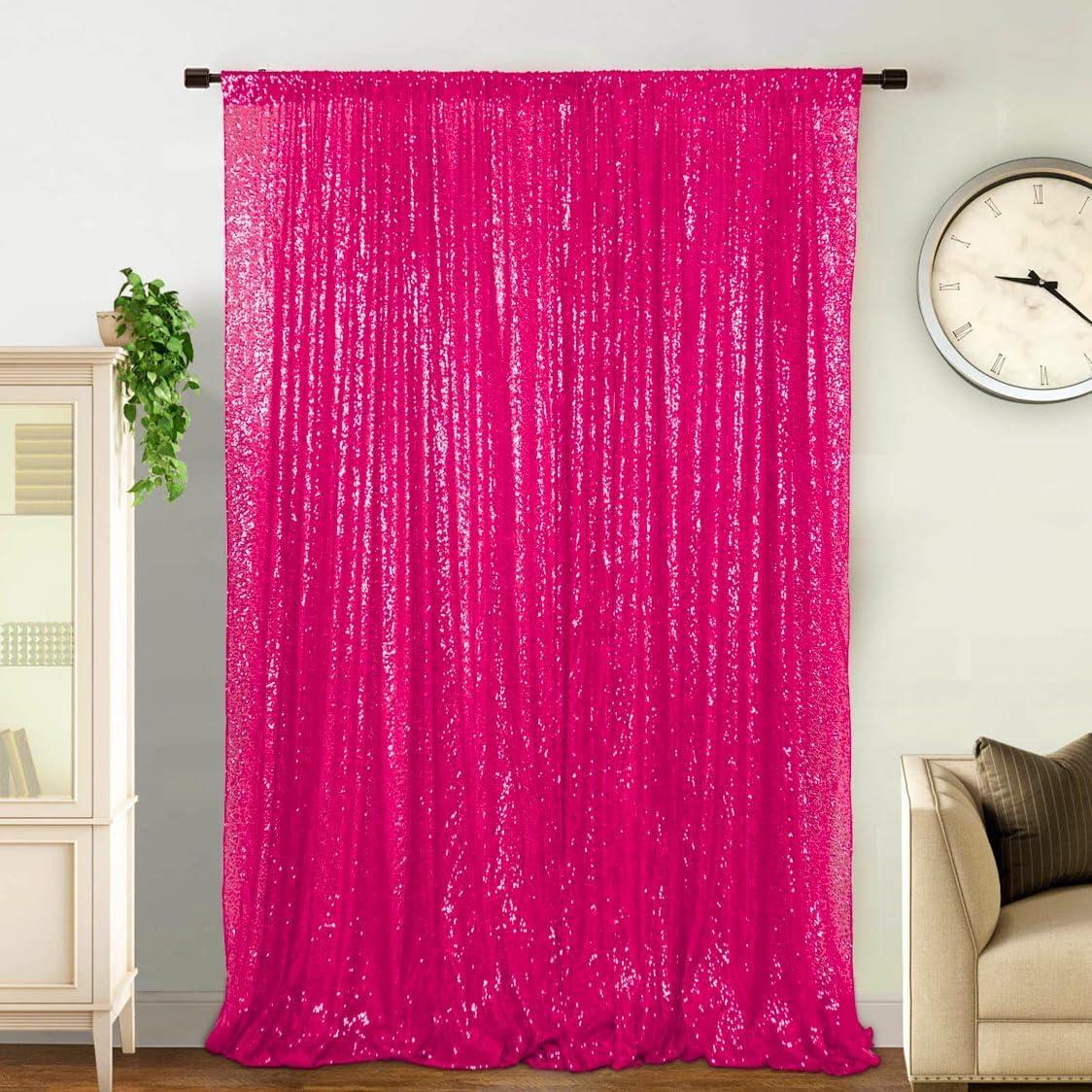 DUOBAO Sequin Backdrop Curtain 4FTx8FT Photo Background Hot Pink Curtains 8ft Backdrops for Photo Shoot Weddings Birthday Photography Backgrounds and Baby Showers (Fuchsia)