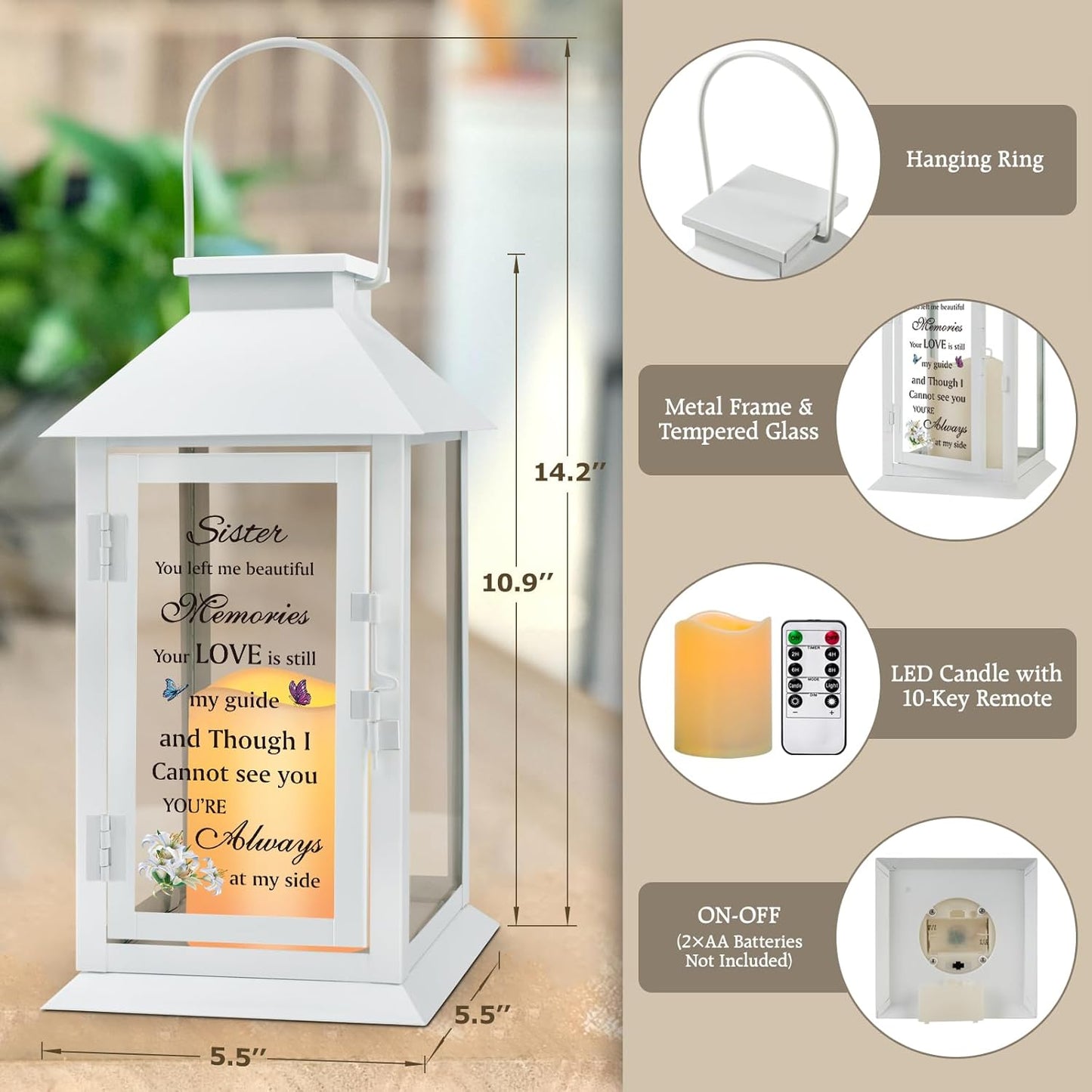Memorial Gift for Loss of Sister Memorial Lantern for Loss of Sister Sympathy Gift Remembrance Gifts Bereavement Gifts for Loss of Sister with LED Candle