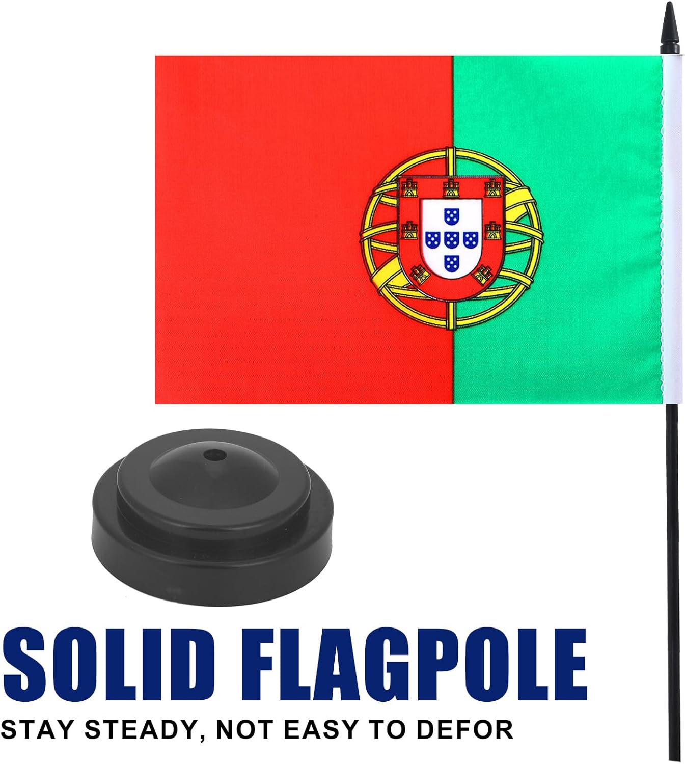 Portugal Desk Flag 12" Solid Pole Deluxe Set Portuguese Flags Banner Mini Small Portugal Office Table Flags with Black Stand Base Desktop Decorations(2Pack)