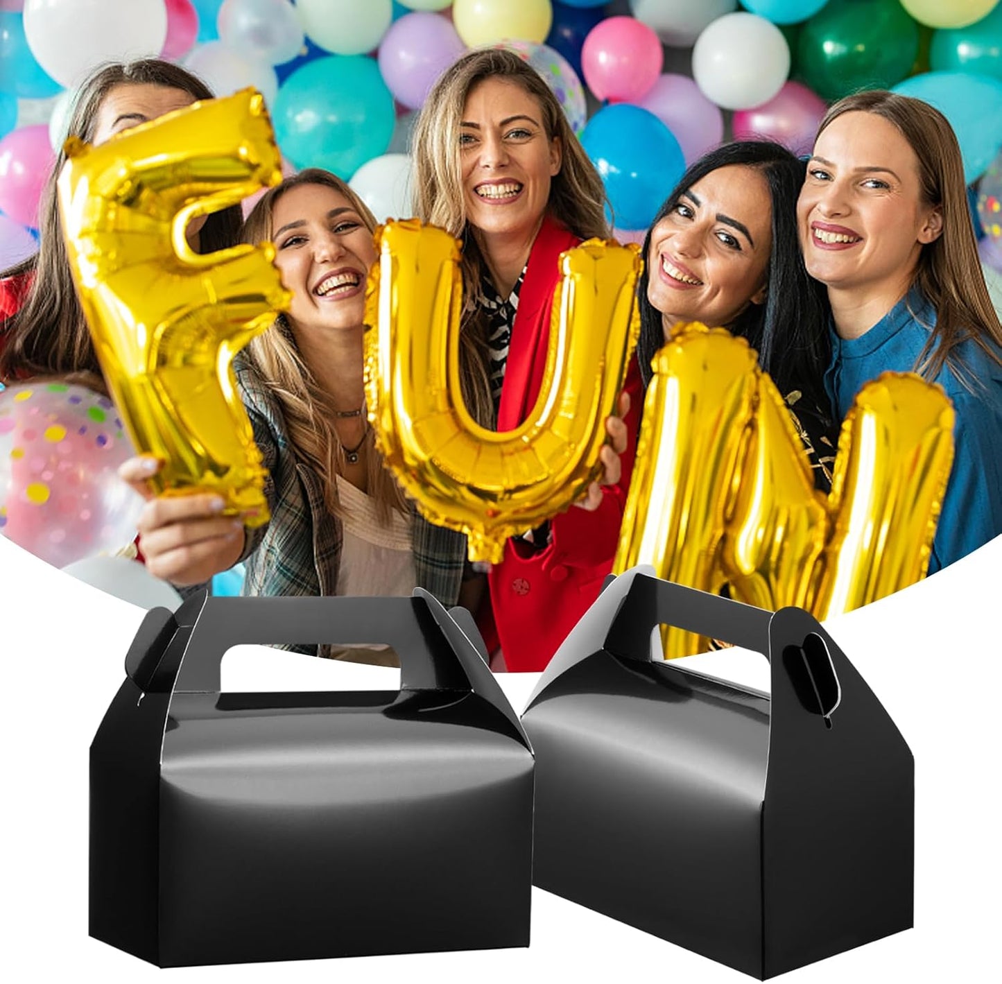 UnicoPak 30 Pack Black Gable Treat Boxes, Party Favor Boxes, Gift Boxes for Kids, for Snacks, Candy, Toys, Birthday Party, Wedding, Halloween, Christmas – 6.5x3.5x3.5 Inches