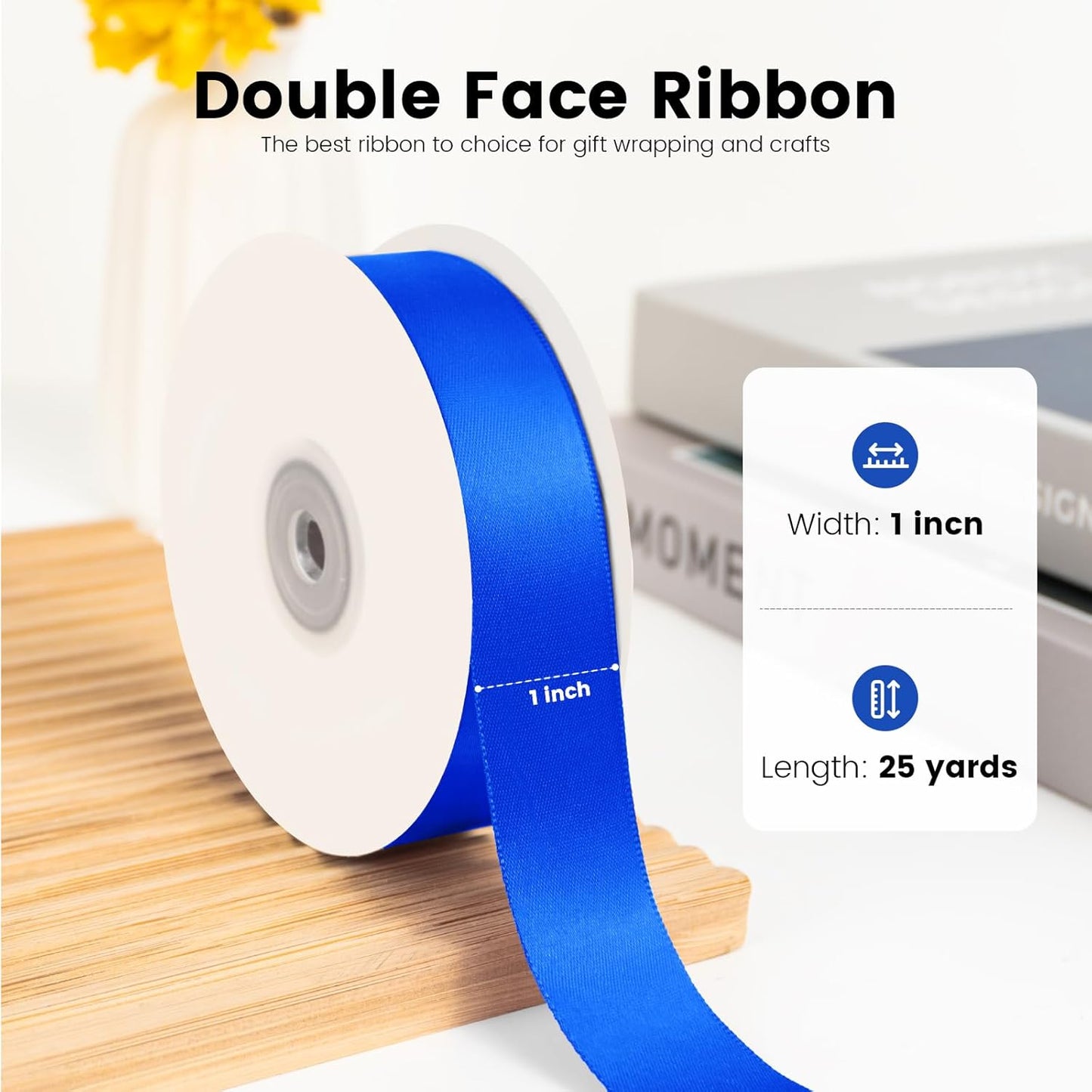 Double Faced Royal Blue Satin Ribbon, 1" x 25 Yards Ribbons, Perfect for Crafts, Wedding Decor, Bow Making, Sewing, Gift Package Wrapping and More