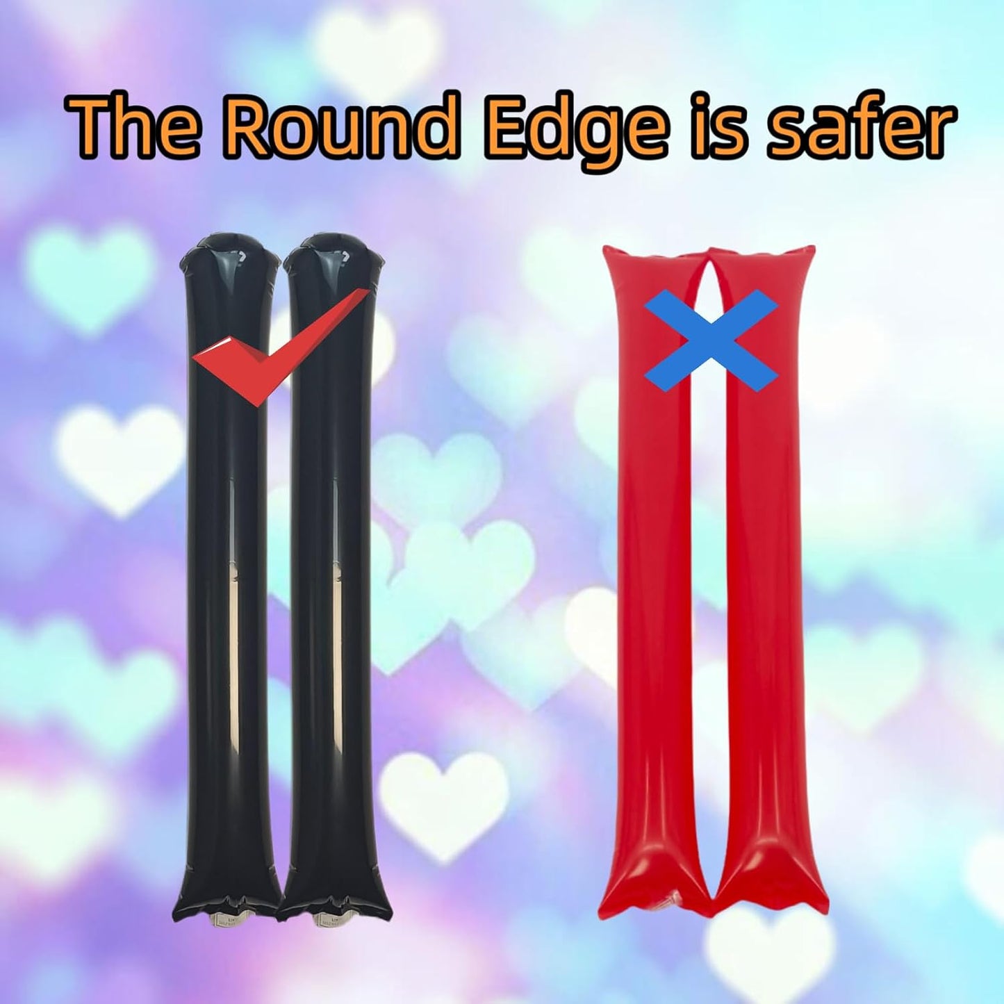 48pcs Round Head Boom Sticks Thunder Sticks Cheering Sticks Team Spirit Plastic Cheerleading Spirit Stick Clapper Inflatable Noise Maker Sports Supply (Black)