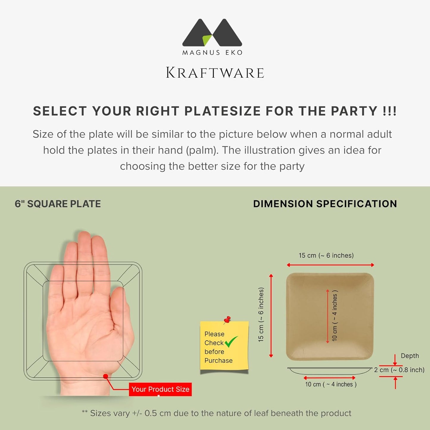 magnus EKO Kraftware | 6 Inch Square Plates 50 Pcs | Disposable Plates | Like Bamboo Plates For Appetizer & Desert | Eco Friendly, Compostable & Biodegradable plates for Catering, Weddings, Parties