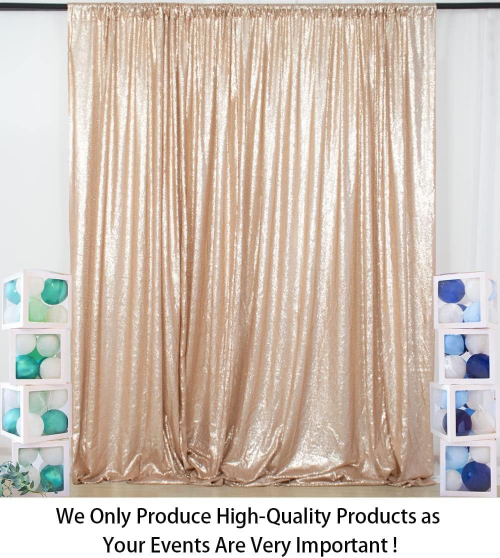 ShiDianYi 8FT x 8FT Champagne Sequin Photo Booth Backdrop, Wedding & Party Backdrop, Sparkling Photography Prop