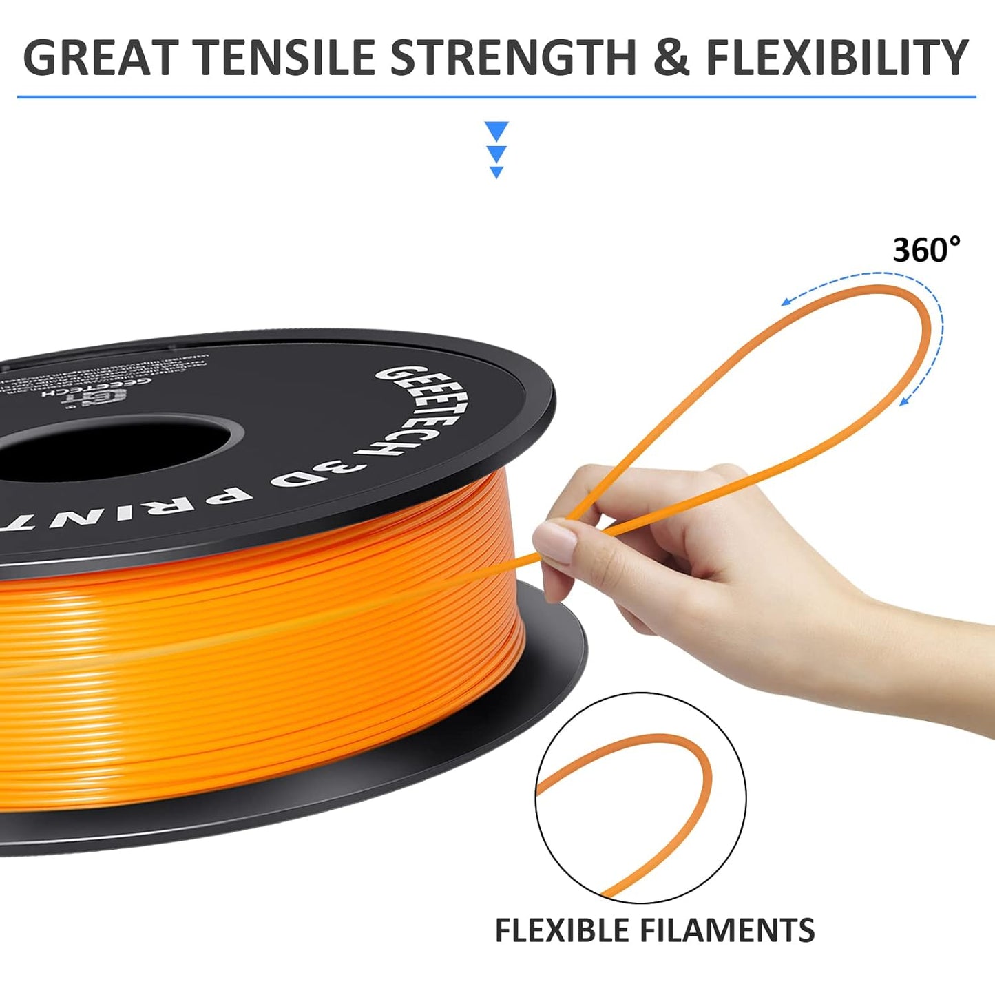 Geeetech Orange PLA 3D Printer Filament, PLA 3D Printer Filament 1kg Spool(2.2lbs) Dimensional Accuracy +/- 0.02 mm, 3D Printing Filament Fits for Most FDM 3D Printers
