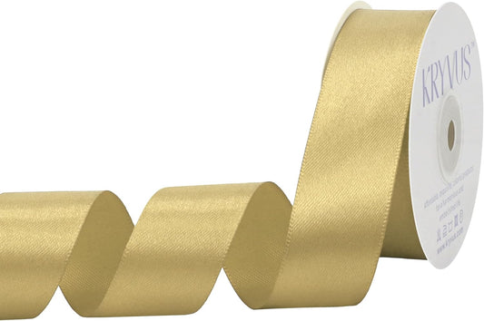 Light Gold Satin Ribbon 1 inch X Continuous 25 Yards, Single Face Polyester Ribbon Perfect for Gift Wrapping, Flower Bouquet, Wedding Decor, Crafts, Bow Making, Sewing and More