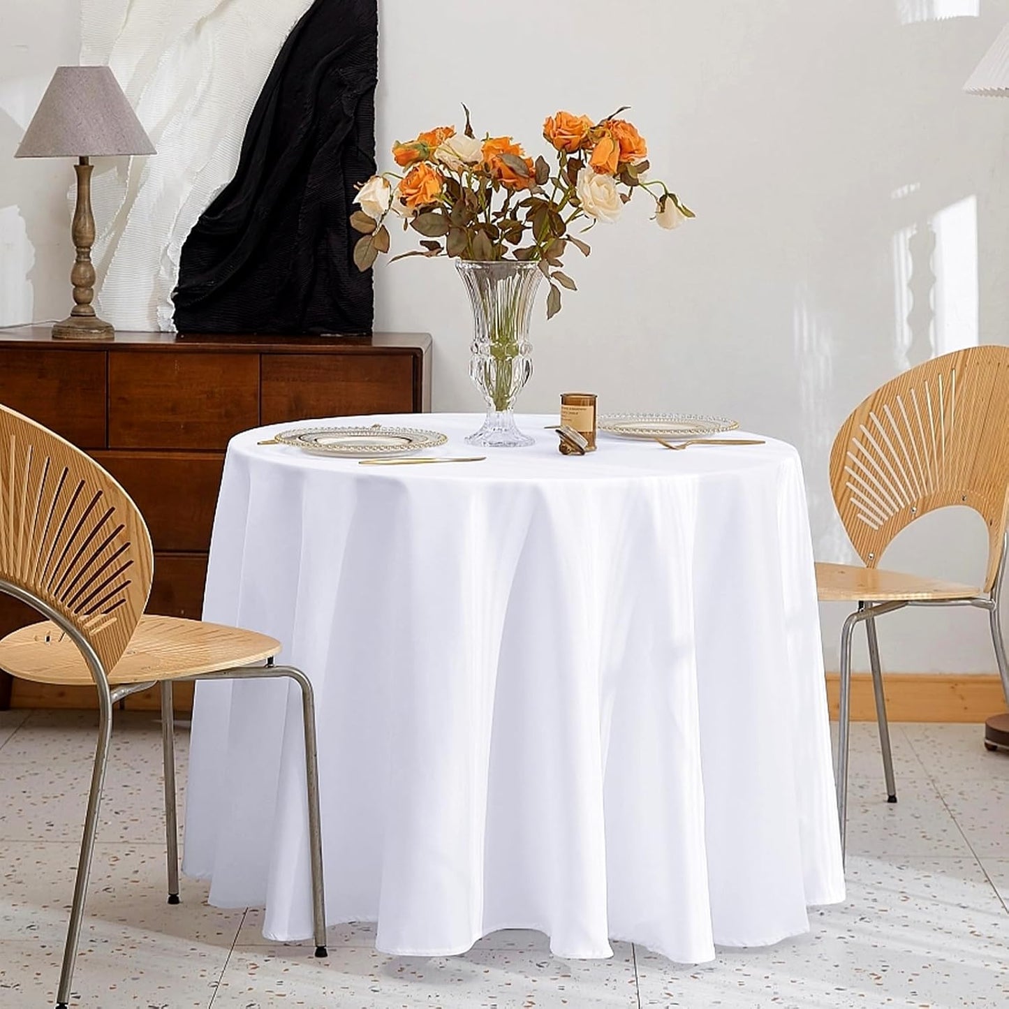 12 Pack Round Tablecloth 90 Inch - White Polyester Tablecloth for Round Table, Premium Stain and Wrinkle Resistant Washable Fabric Table Cover for Wedding Party Banquet Restaurant Reception