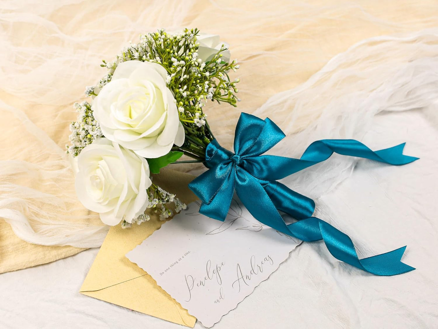 Turquoise Satin Ribbon 1 inch X Continuous 50 Yards, Single Face Polyester Ribbon Perfect for Gift Wrapping, Flower Bouquet, Wedding Decor, Crafts, Bow Making, Sewing and More