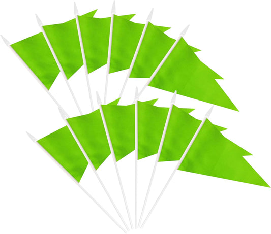 12 Pack Green Pennant Flags Small Mini Hand Held Solid Color Pennant On Sticks Flags with 12.6"Solid Pole & Spear Top,Party Events Celebration,School,Grand Opening,Kids Birthday,Sports Clubs,Flower Pot