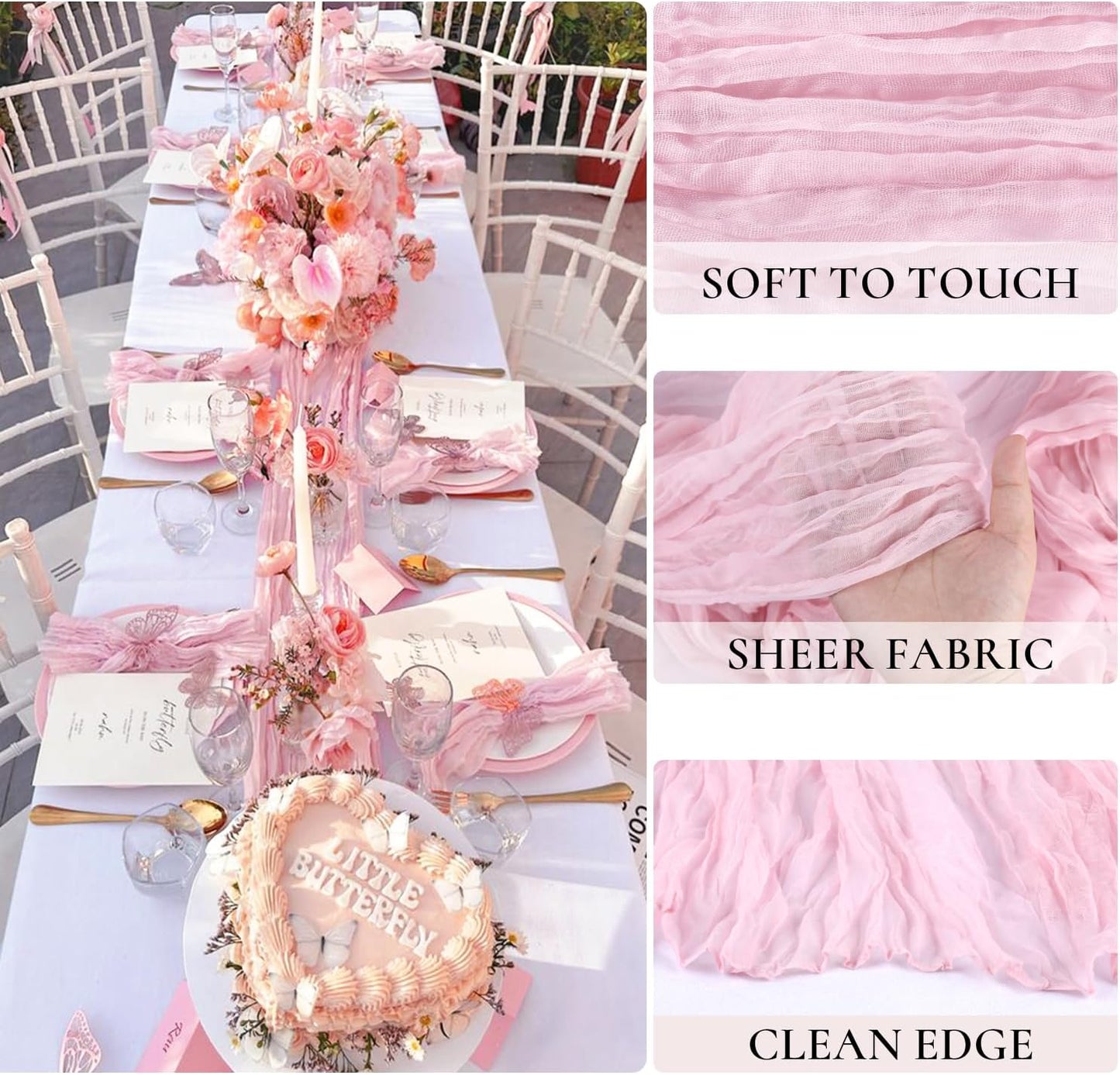 3 Pack Light Pink Cheesecloth Table Runner Gauze Table Runner Rustic Sheer Cheese Cloth 10Ft for Wedding Baby Shower Bridal Shower Sheer Boho Fall Thanksgiving Home Decor