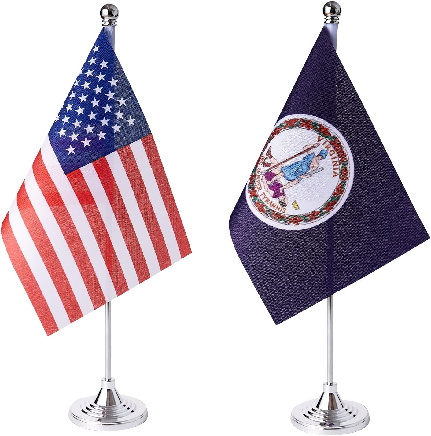 ZXvZYT 2 Pack American US Virginia flag USA Virginia VA State table flag,Small Mini United States Desk Flags With Stand Base,for U.S. States Party Events Celebration Decorations Supplies
