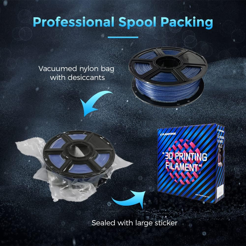 FLASHFORGE 3D Printer Filament, PLA Galaxy Filament 1.75mm, 1KG Spool (2.2lbs), Dimensional Accuracy +/- 0.02mm for FDM 3D Printers, Better Tenacity & No Knotting (Blue)