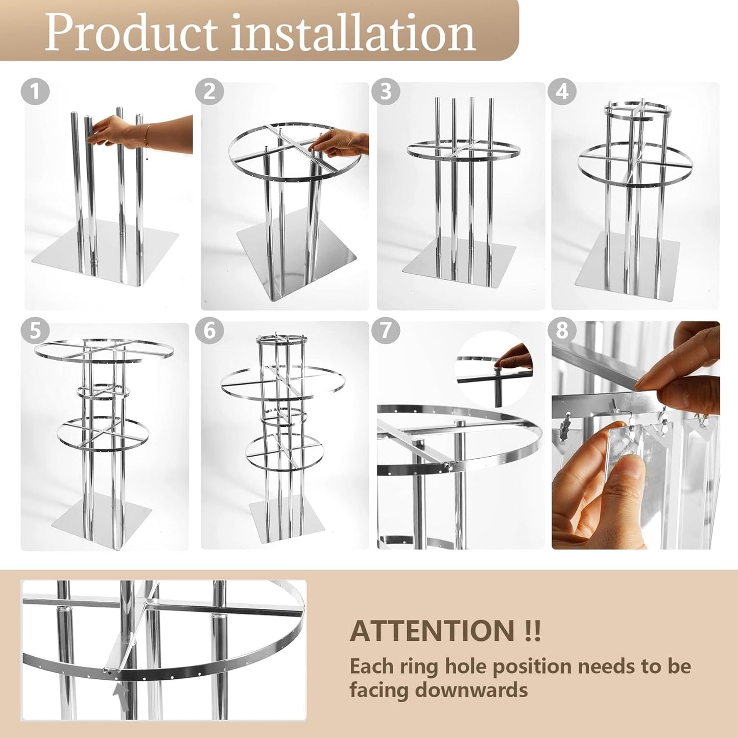 Silver Crystal Vases for Centerpieces, 47.2in Metal Pedestal Stands for Table Chandelier Centerpiece Wedding, 5 Tier Round Flower Stand for Wedding Reception Birthday Party Events Home Decor