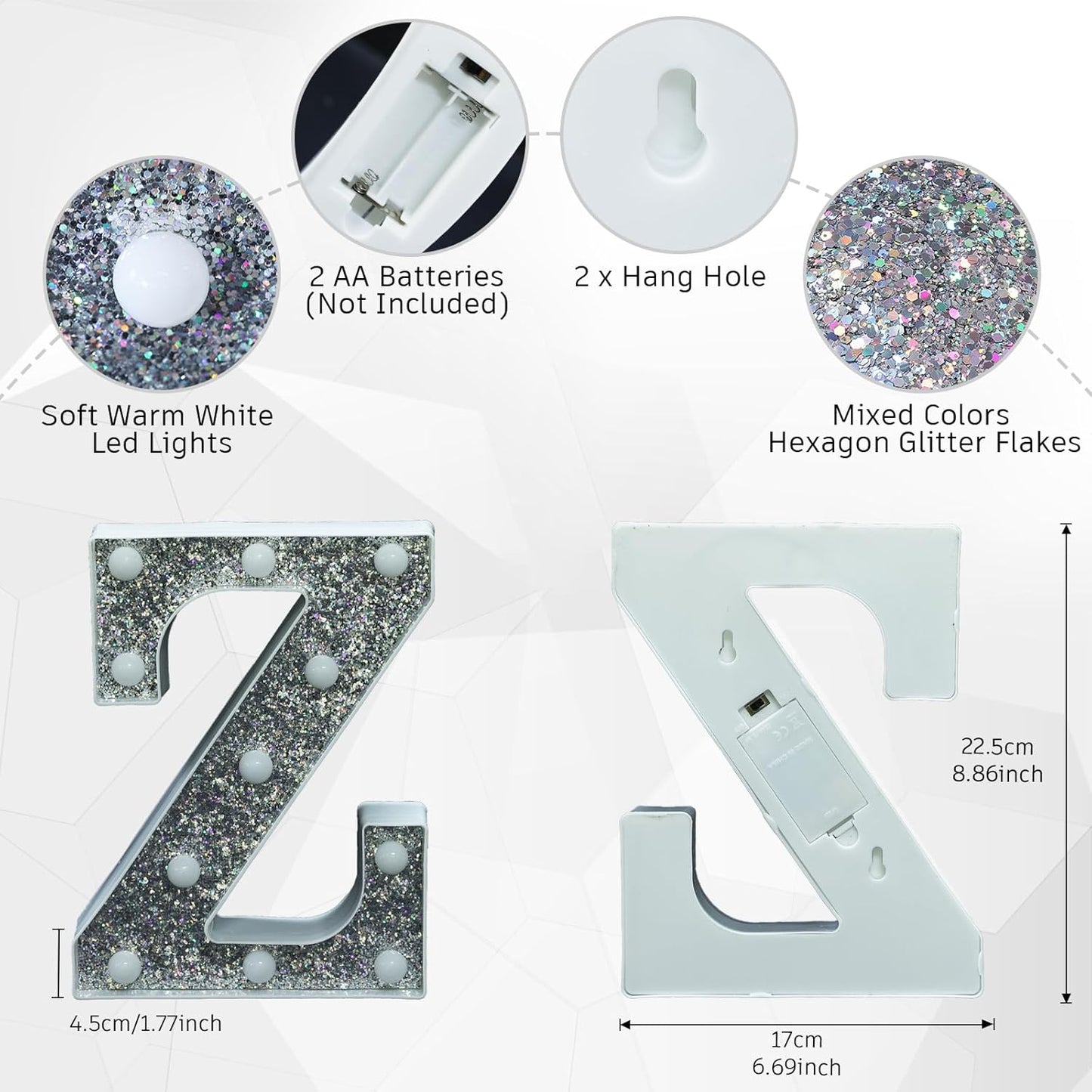 Light Up Letters, Marquee Light for Table Decorations, Glitter Signs for Prom, Events, or Engagement Party Decor, Featuring Alphabet & Number Lighted Letters, Z