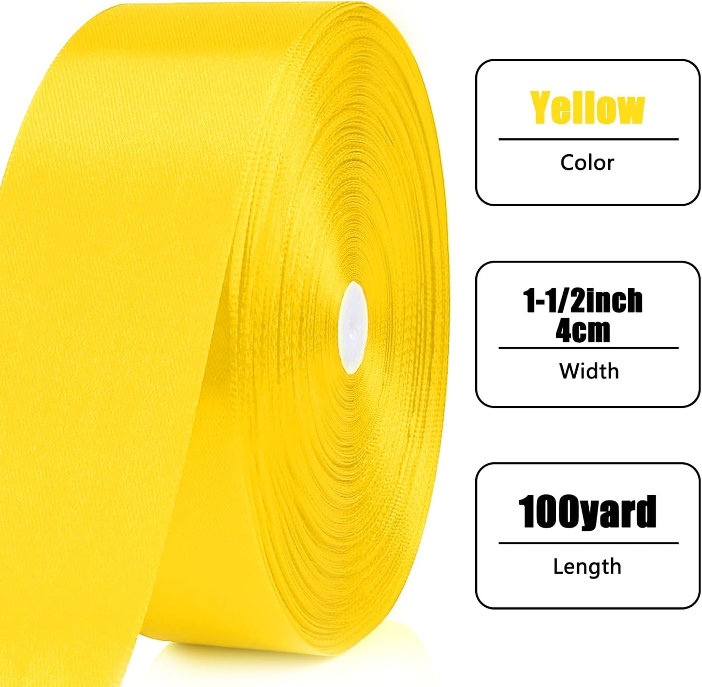 NESCCI 100 Yards Ribbon,1-1/2 Inch Yellow Satin Ribbon,Single Face Satin Ribbons,Perfect for Gift Wrapping,Wedding Decoration,Handmade Bows,Wrapping Bouquet, Halloween, Christmas