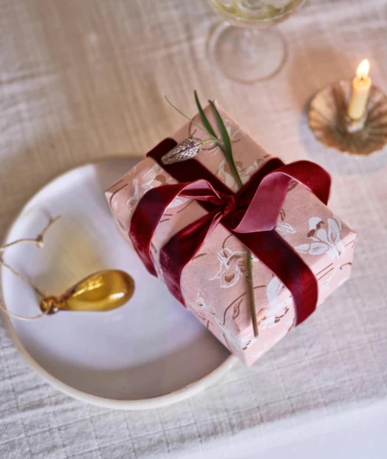 Burgundy Velvet Ribbon 1'' 25 Yards for Christmas Tree, Gift Wrapping, Flower Bouquet, Wreath Decorations, Bow Making