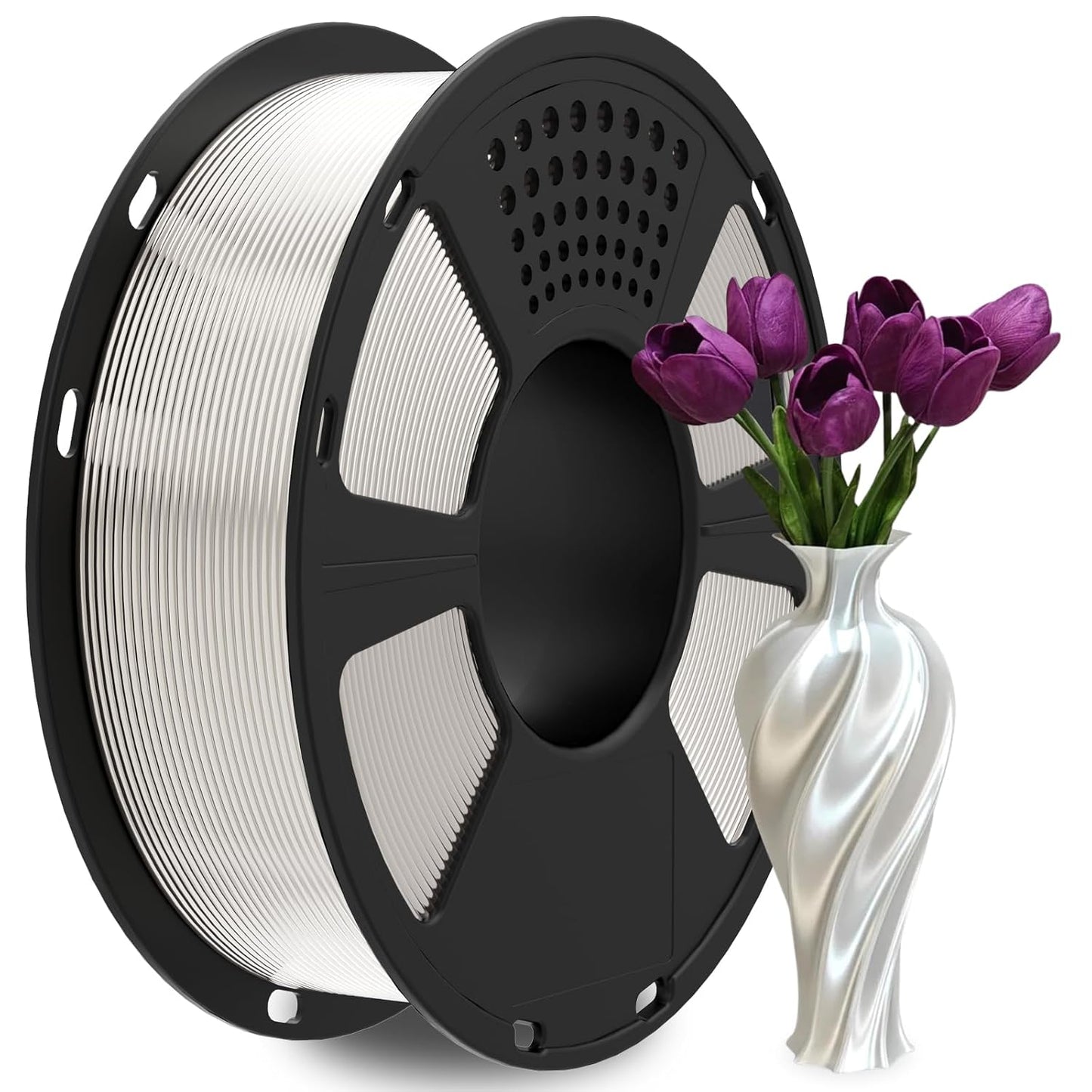 GIANTARM 3D Printer Filament, Silk White Pla Filament, 1Kg(2.2lbs) Spool, 1.75mm Dimension Accuracy +/- 0.03mm, 3D Printing Filament